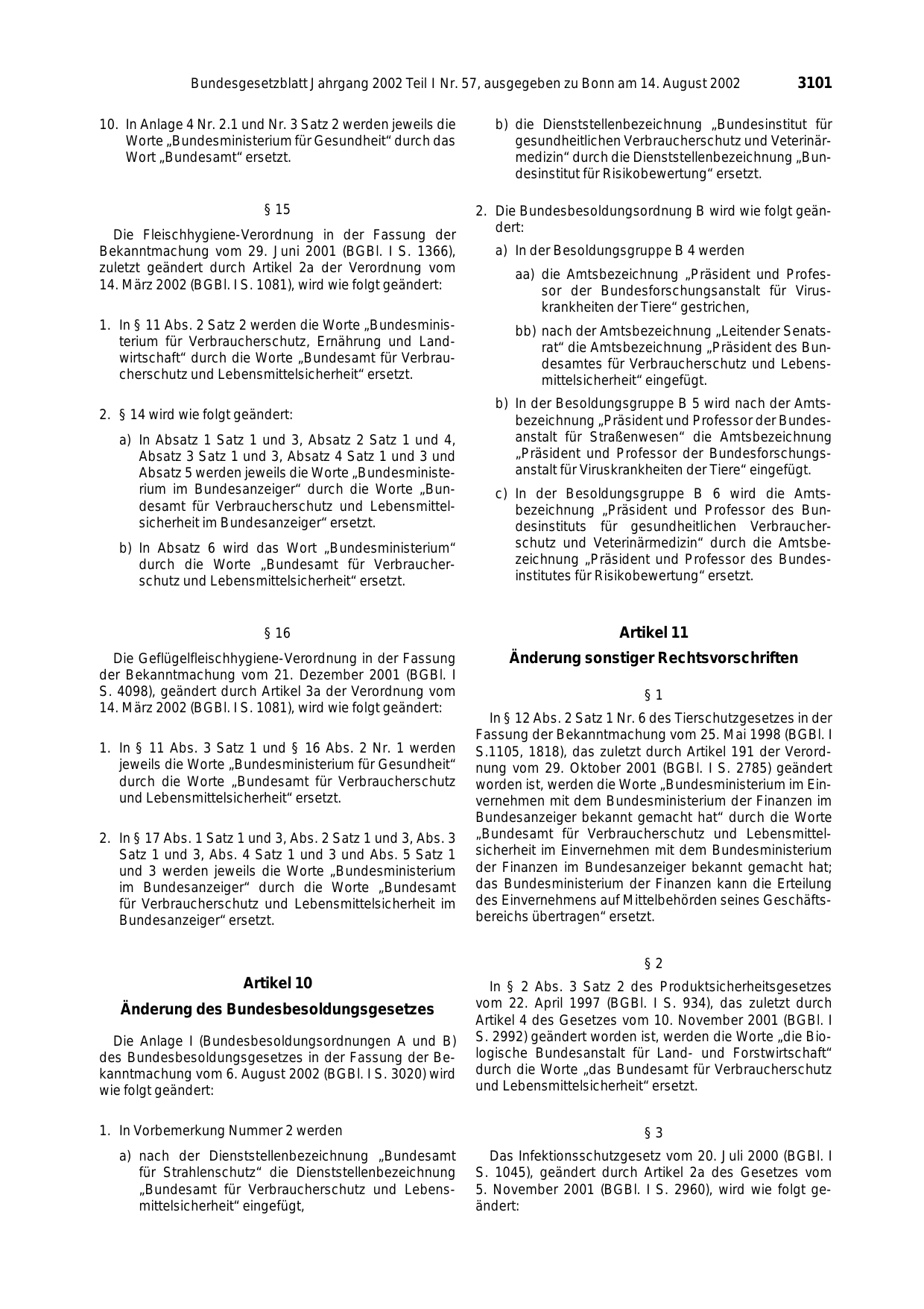 BGBl. 2002, Seite 3101 — Originalseite als Abbildung