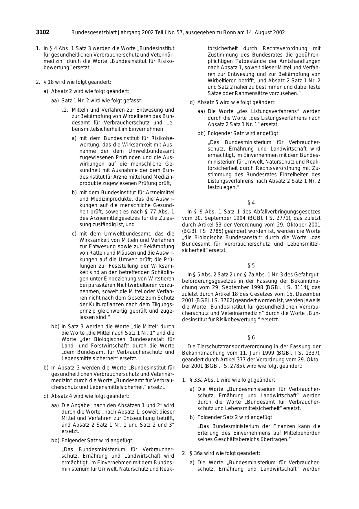 BGBl. 2002, Seite 3102 — Originalseite als Abbildung