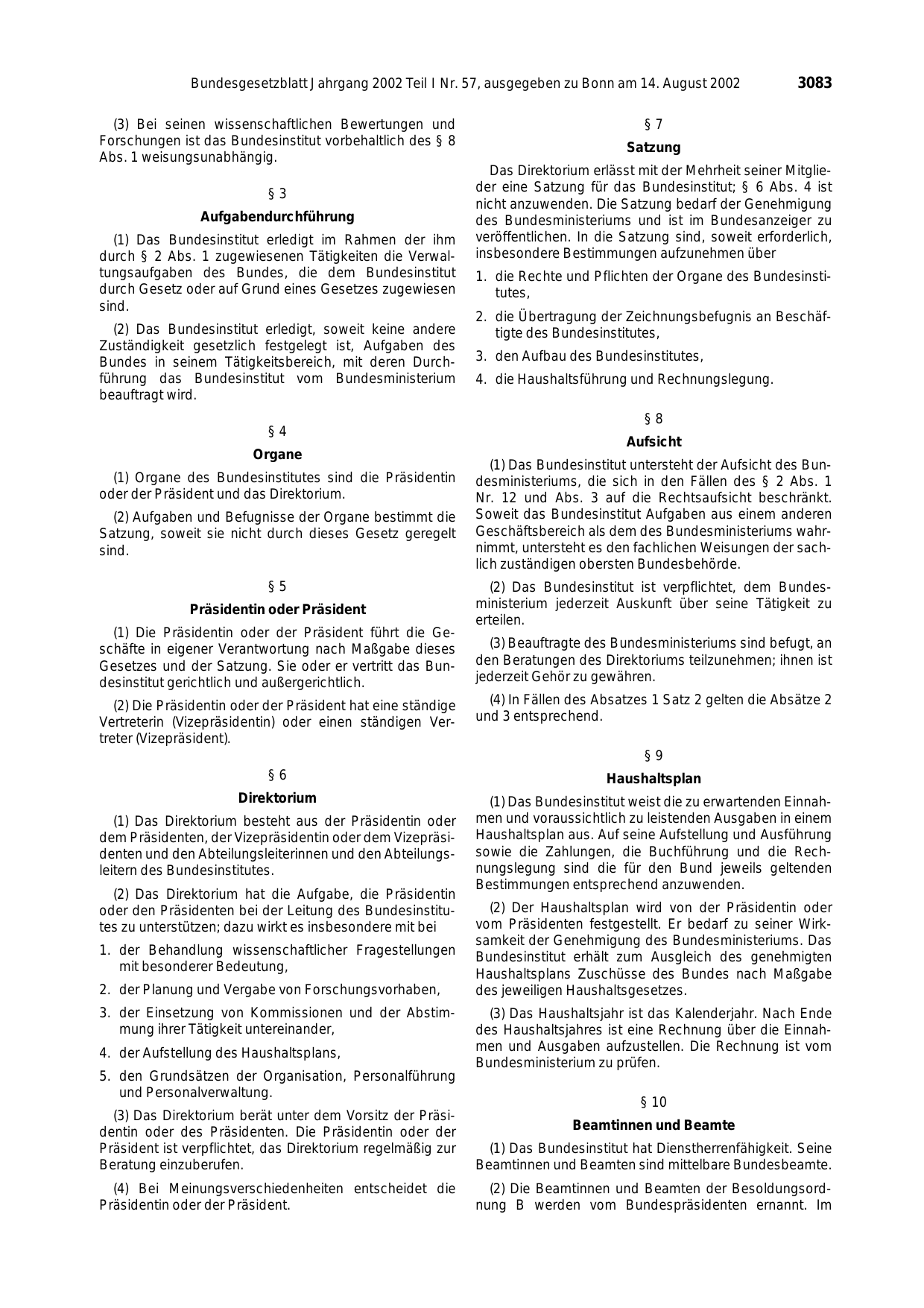 BGBl. 2002, Seite 3083 — Originalseite als Abbildung