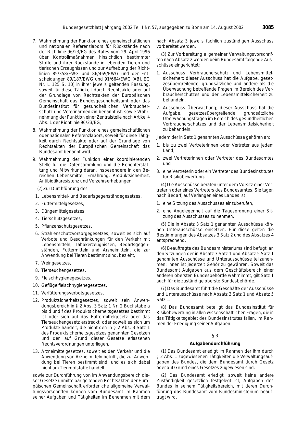 BGBl. 2002, Seite 3085 — Originalseite als Abbildung