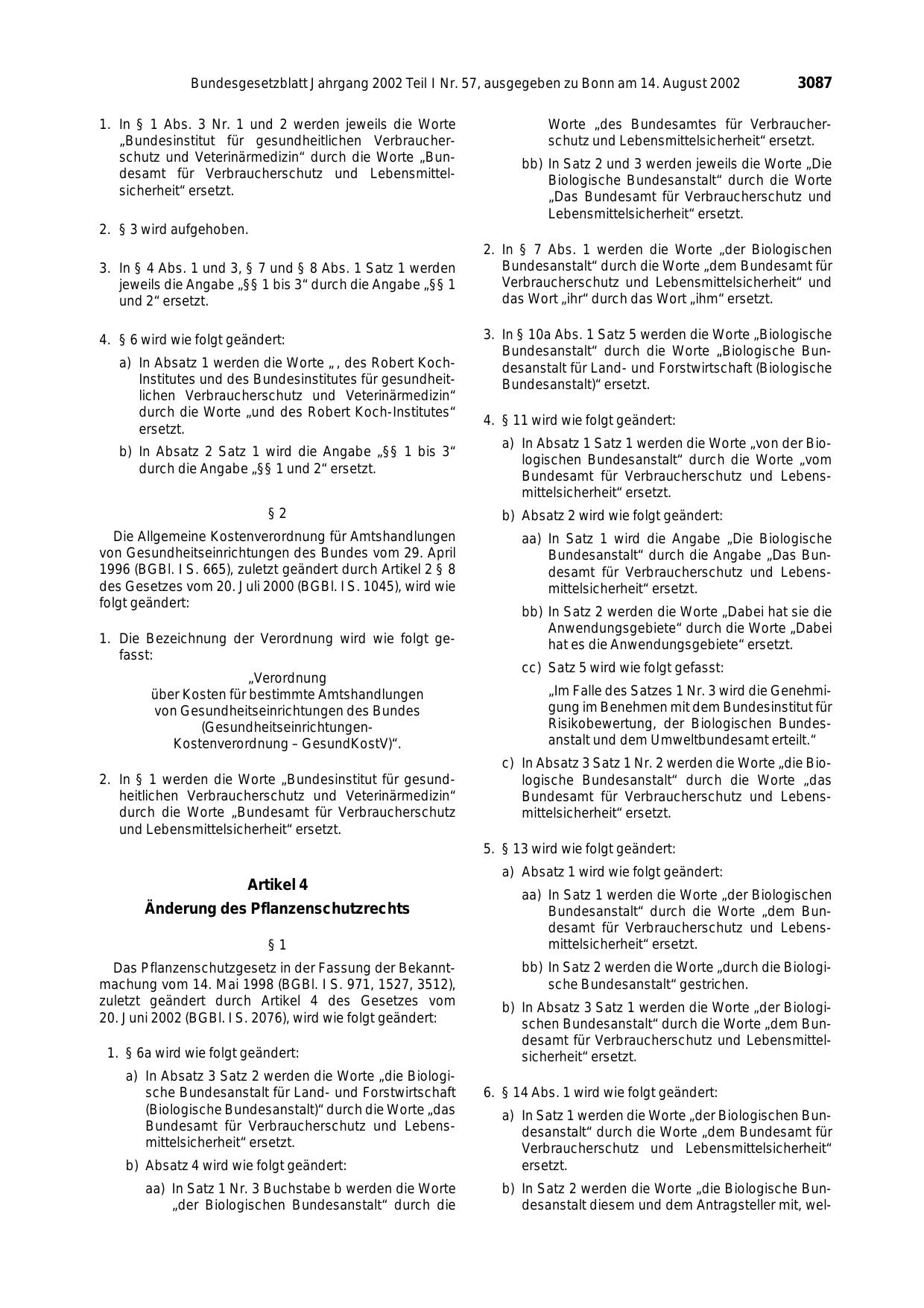 BGBl. 2002, Seite 3087 — Originalseite als Abbildung