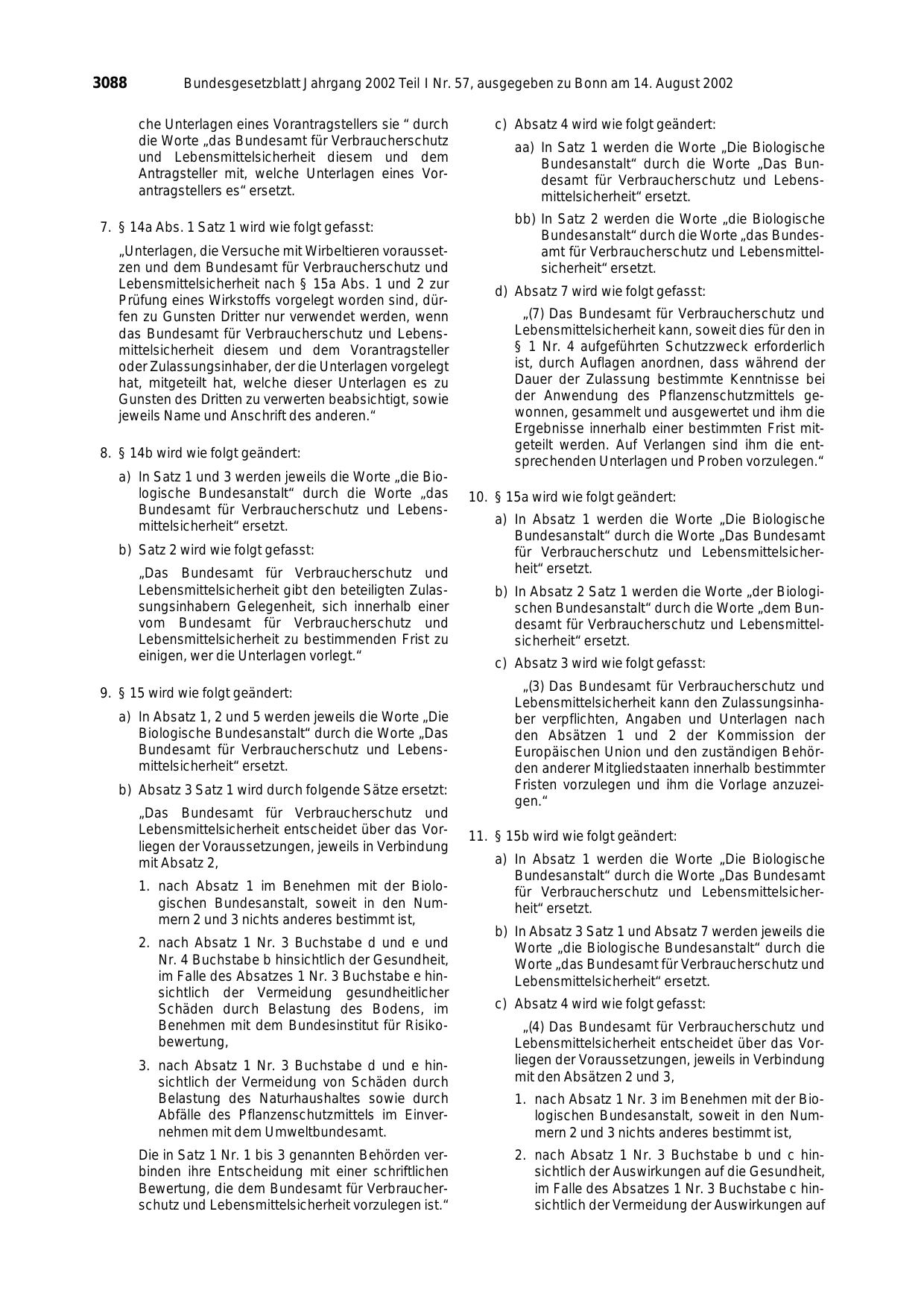 BGBl. 2002, Seite 3088 — Originalseite als Abbildung