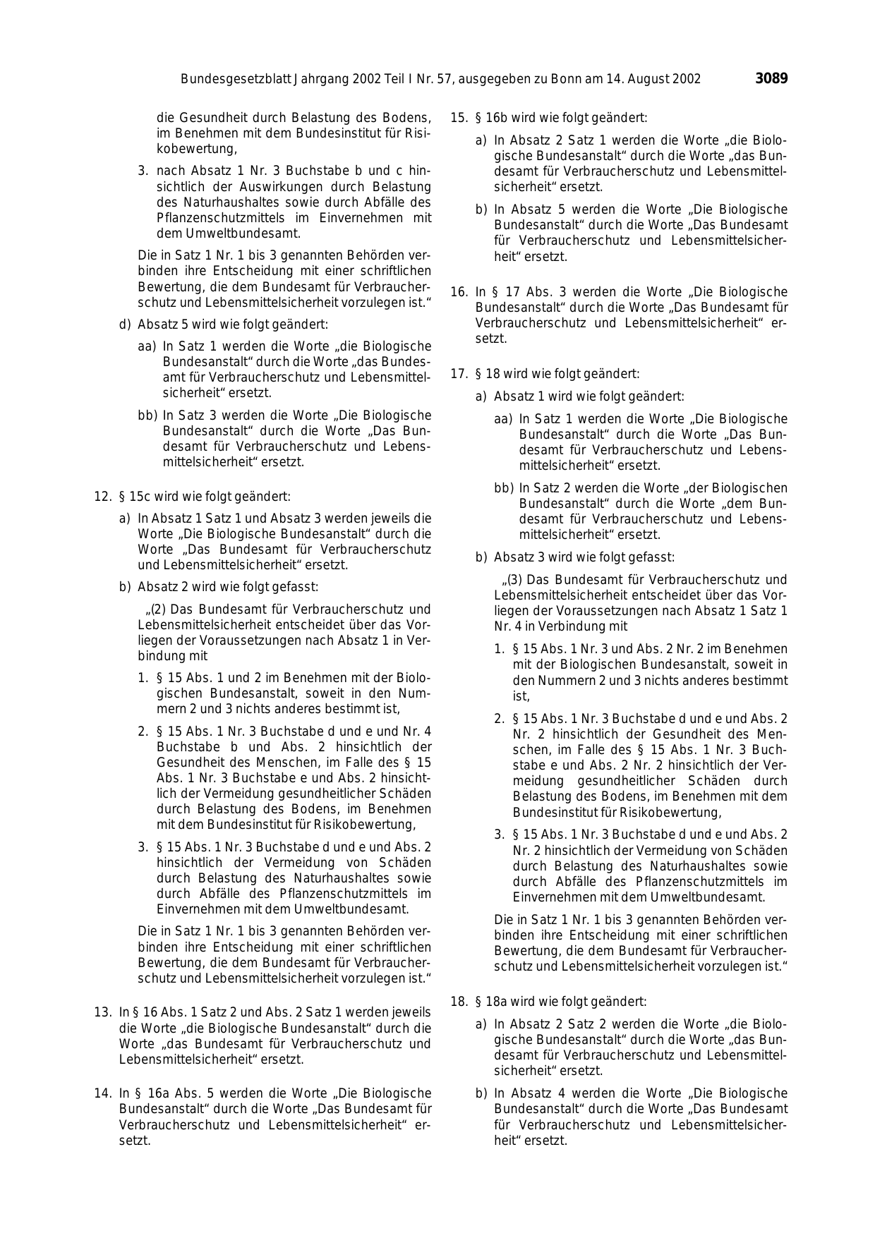 BGBl. 2002, Seite 3089 — Originalseite als Abbildung