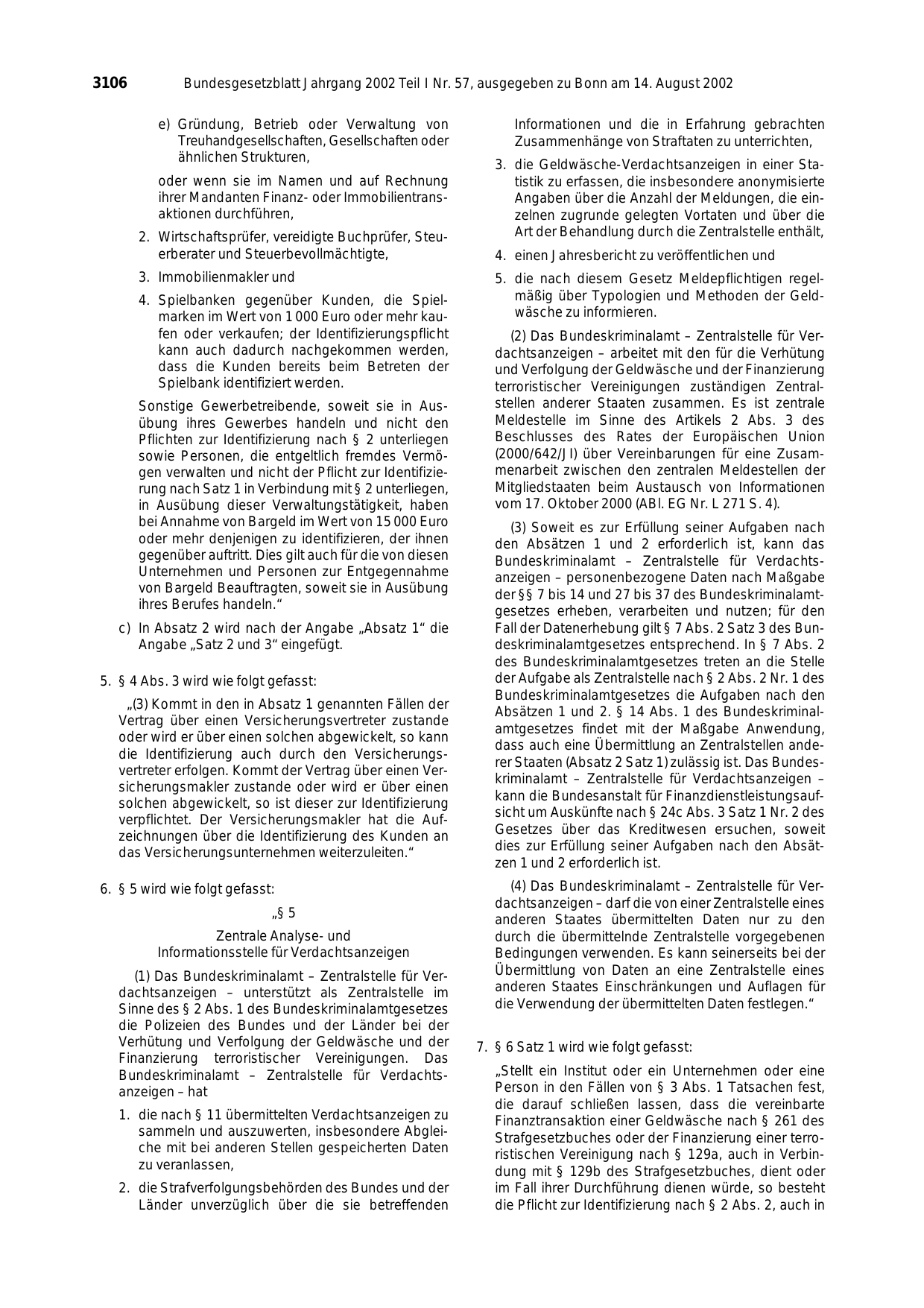BGBl. 2002, Seite 3106 — Originalseite als Abbildung