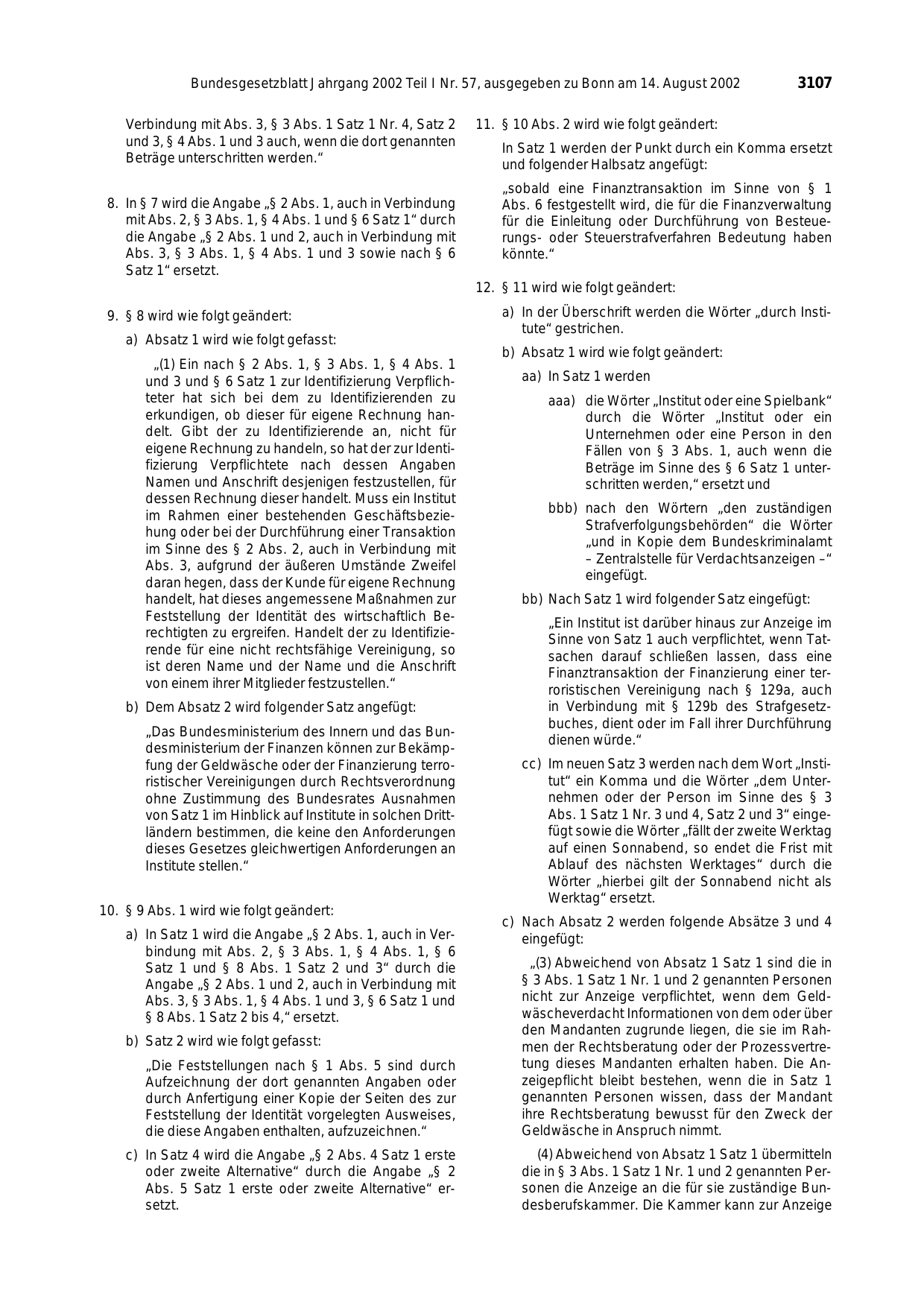 BGBl. 2002, Seite 3107 — Originalseite als Abbildung