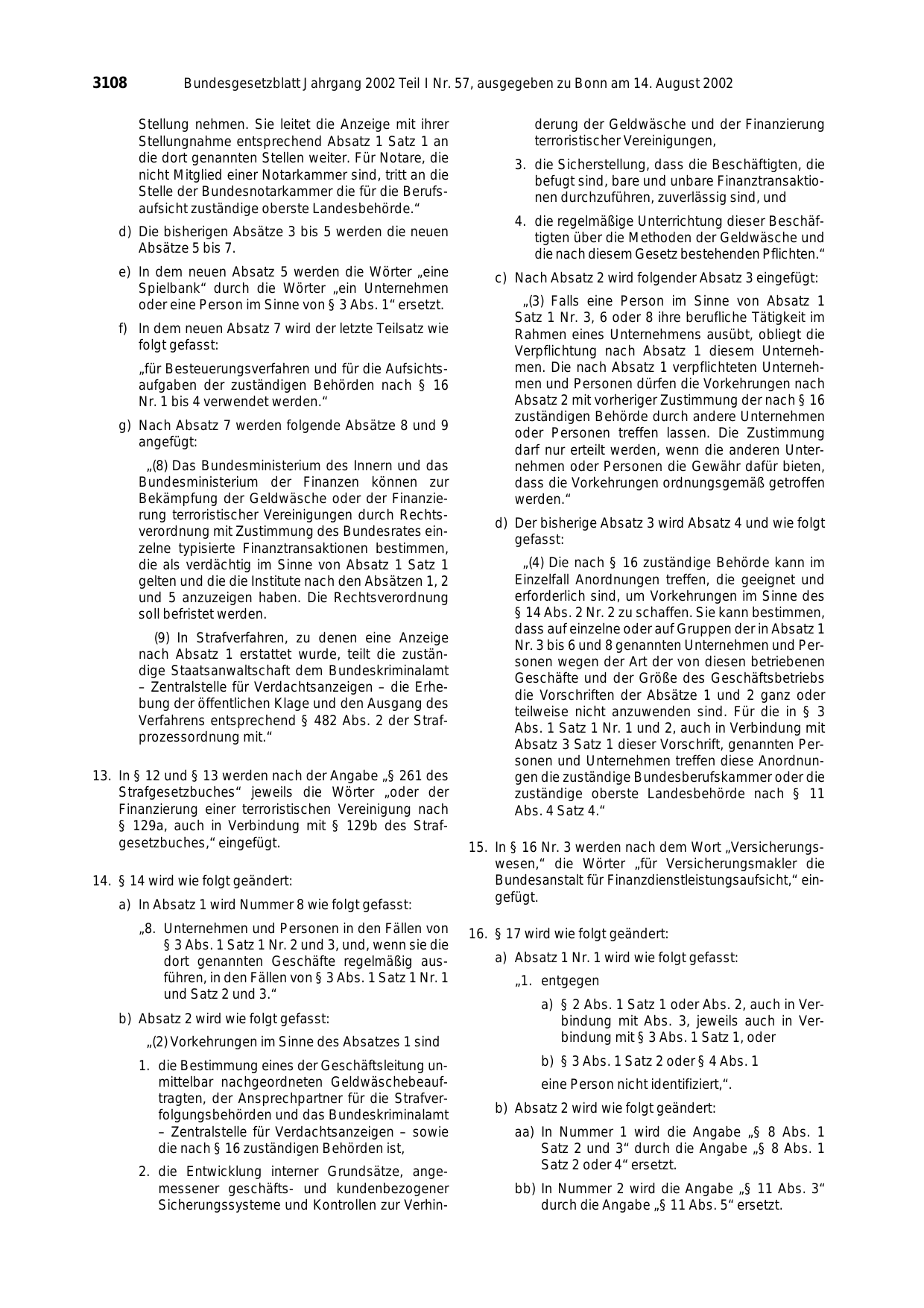 BGBl. 2002, Seite 3108 — Originalseite als Abbildung