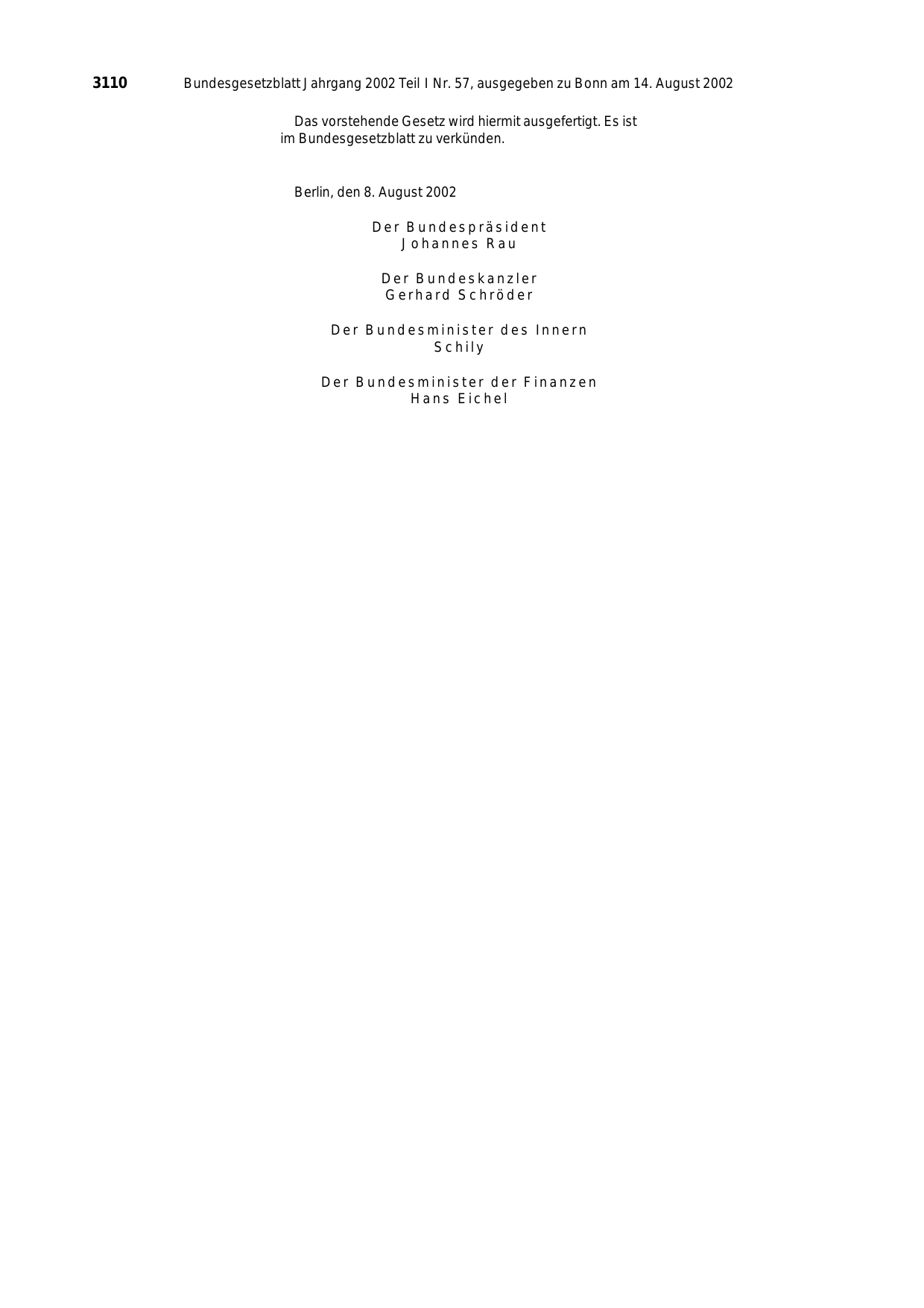 BGBl. 2002, Seite 3110 — Originalseite als Abbildung