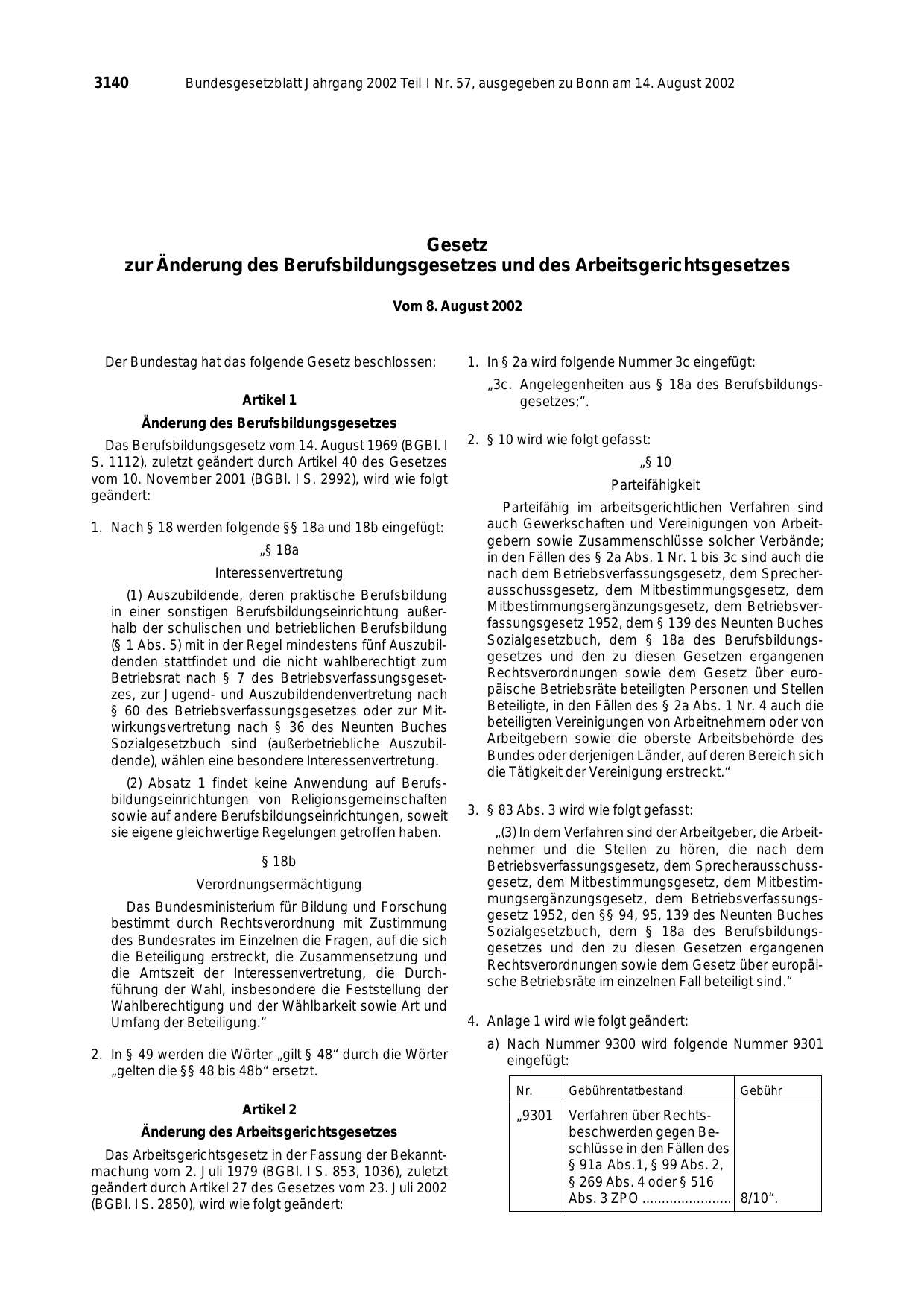 BGBl. 2002, Seite 3140 — Originalseite als Abbildung