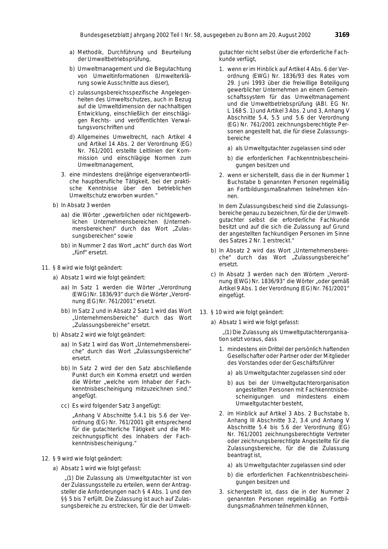BGBl. 2002, Seite 3169 — Originalseite als Abbildung