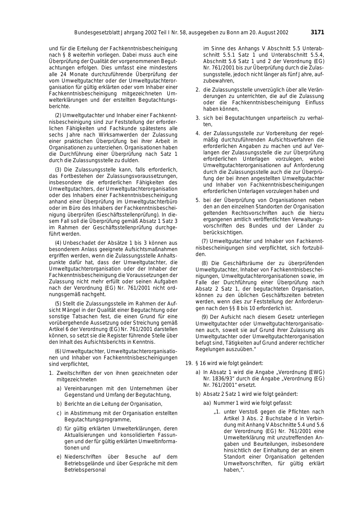BGBl. 2002, Seite 3171 — Originalseite als Abbildung
