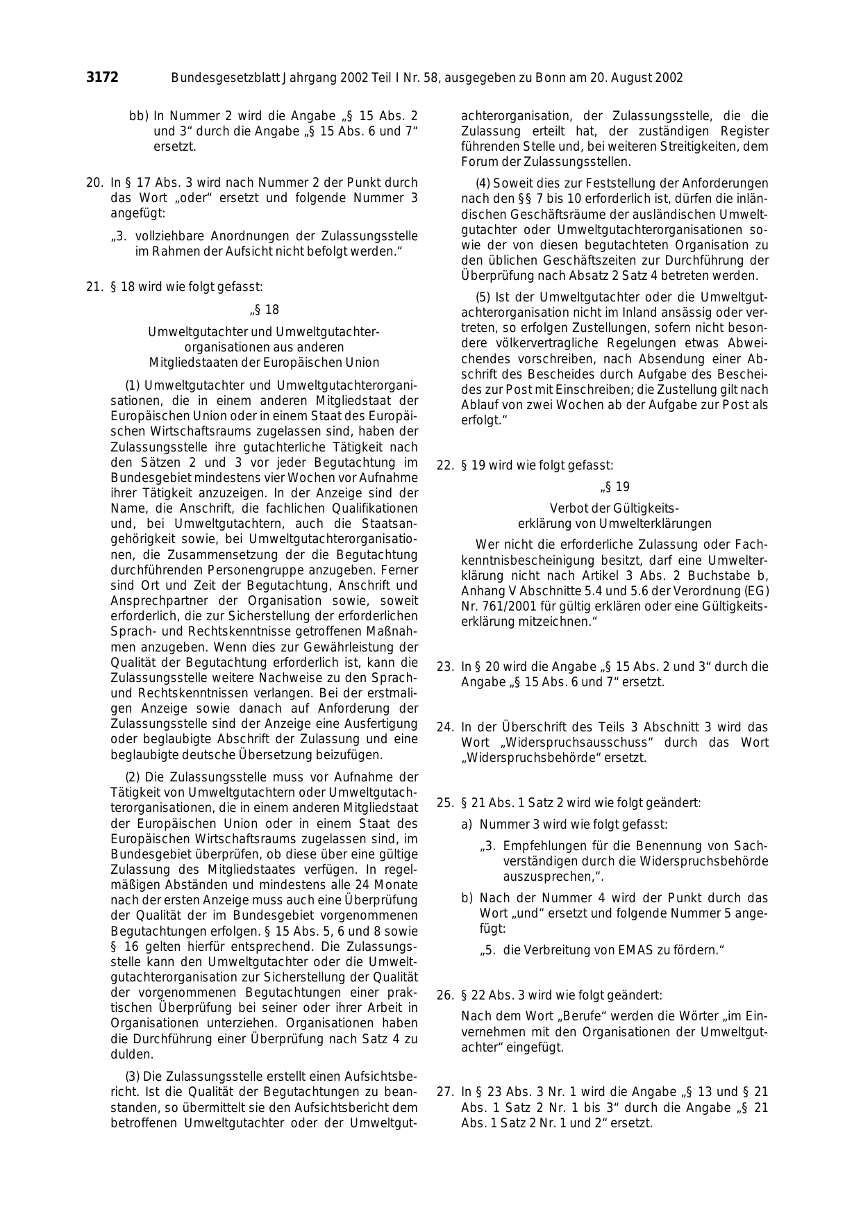BGBl. 2002, Seite 3172 — Originalseite als Abbildung
