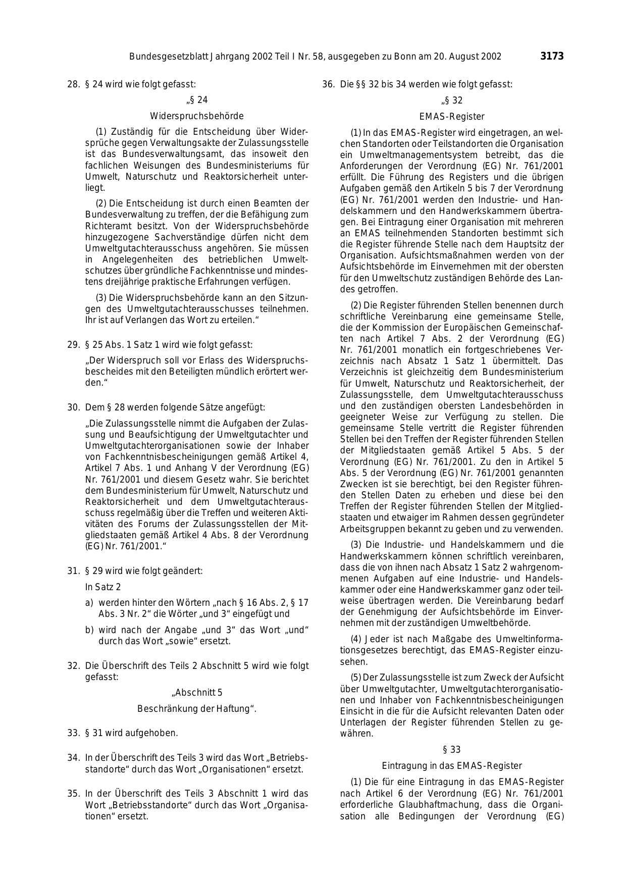 BGBl. 2002, Seite 3173 — Originalseite als Abbildung