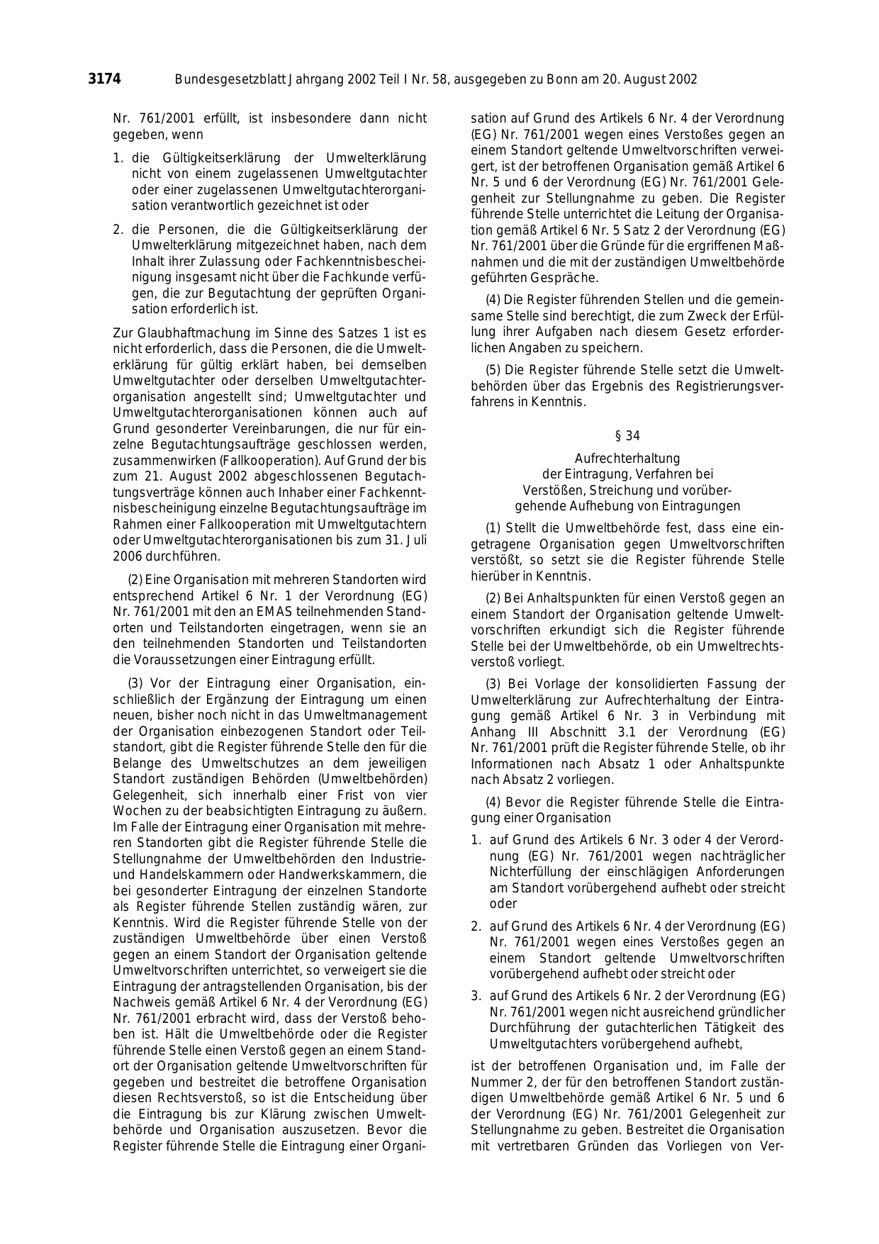 BGBl. 2002, Seite 3174 — Originalseite als Abbildung