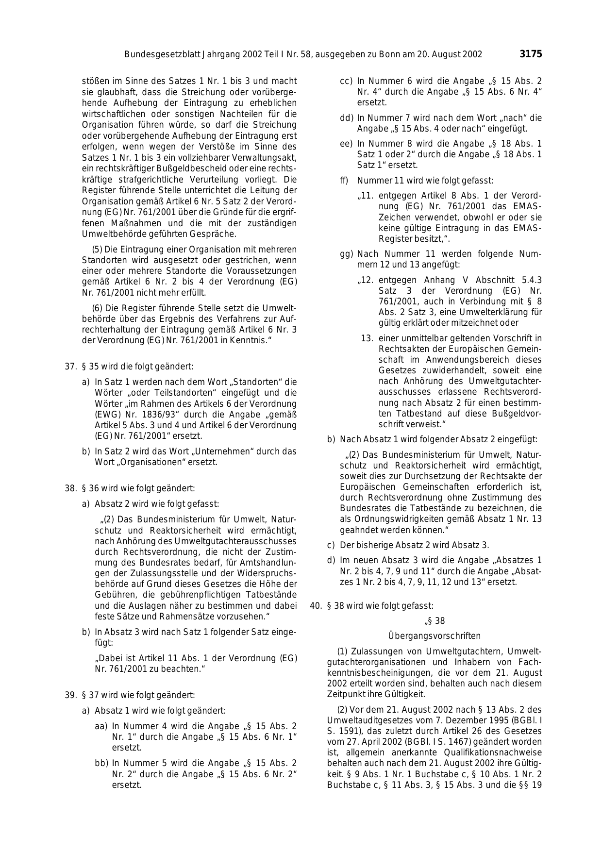 BGBl. 2002, Seite 3175 — Originalseite als Abbildung