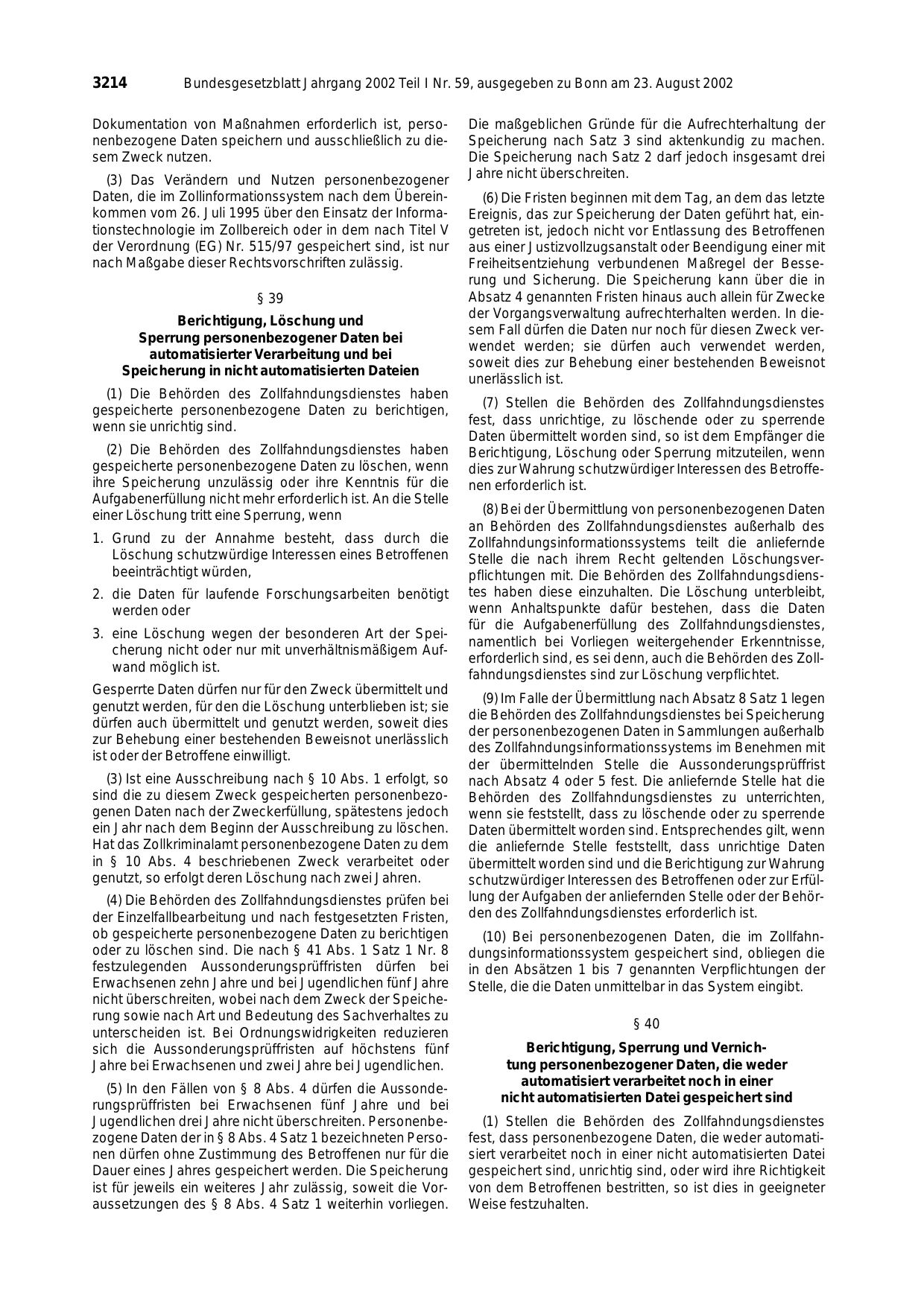 BGBl. 2002, Seite 3214 — Originalseite als Abbildung