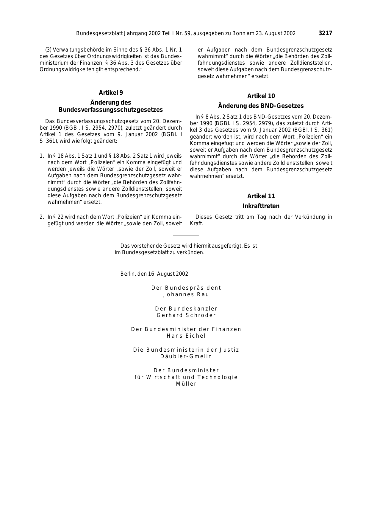 BGBl. 2002, Seite 3217 — Originalseite als Abbildung