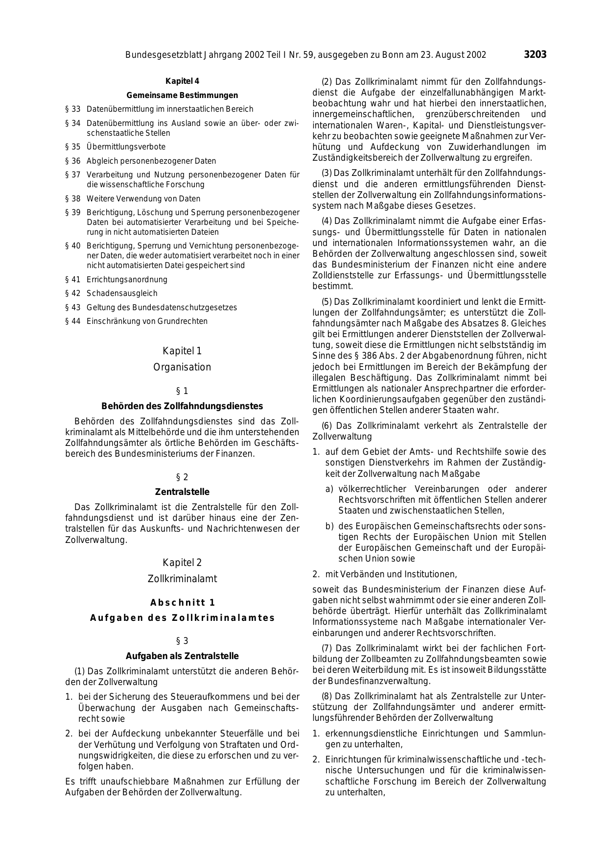 BGBl. 2002, Seite 3203 — Originalseite als Abbildung