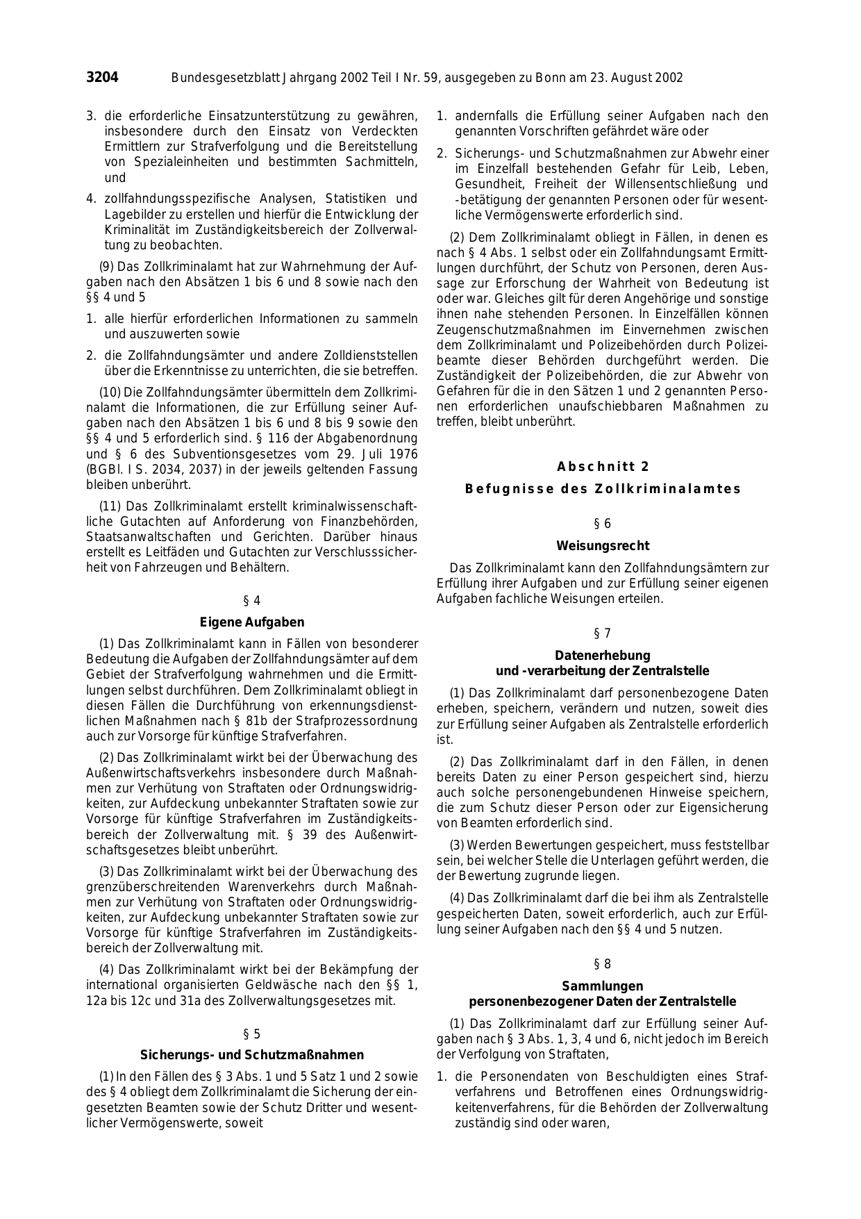 BGBl. 2002, Seite 3204 — Originalseite als Abbildung