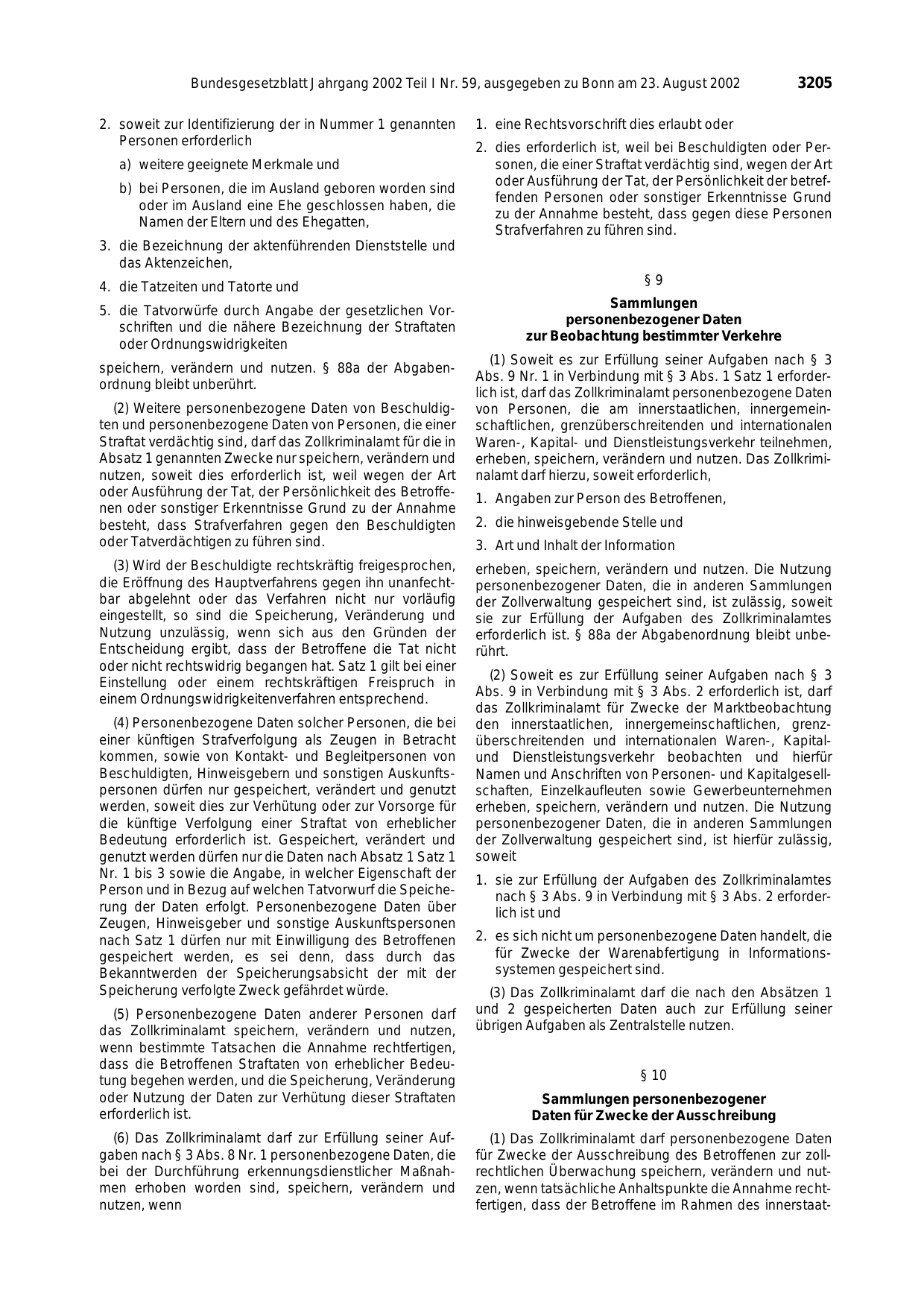 BGBl. 2002, Seite 3205 — Originalseite als Abbildung