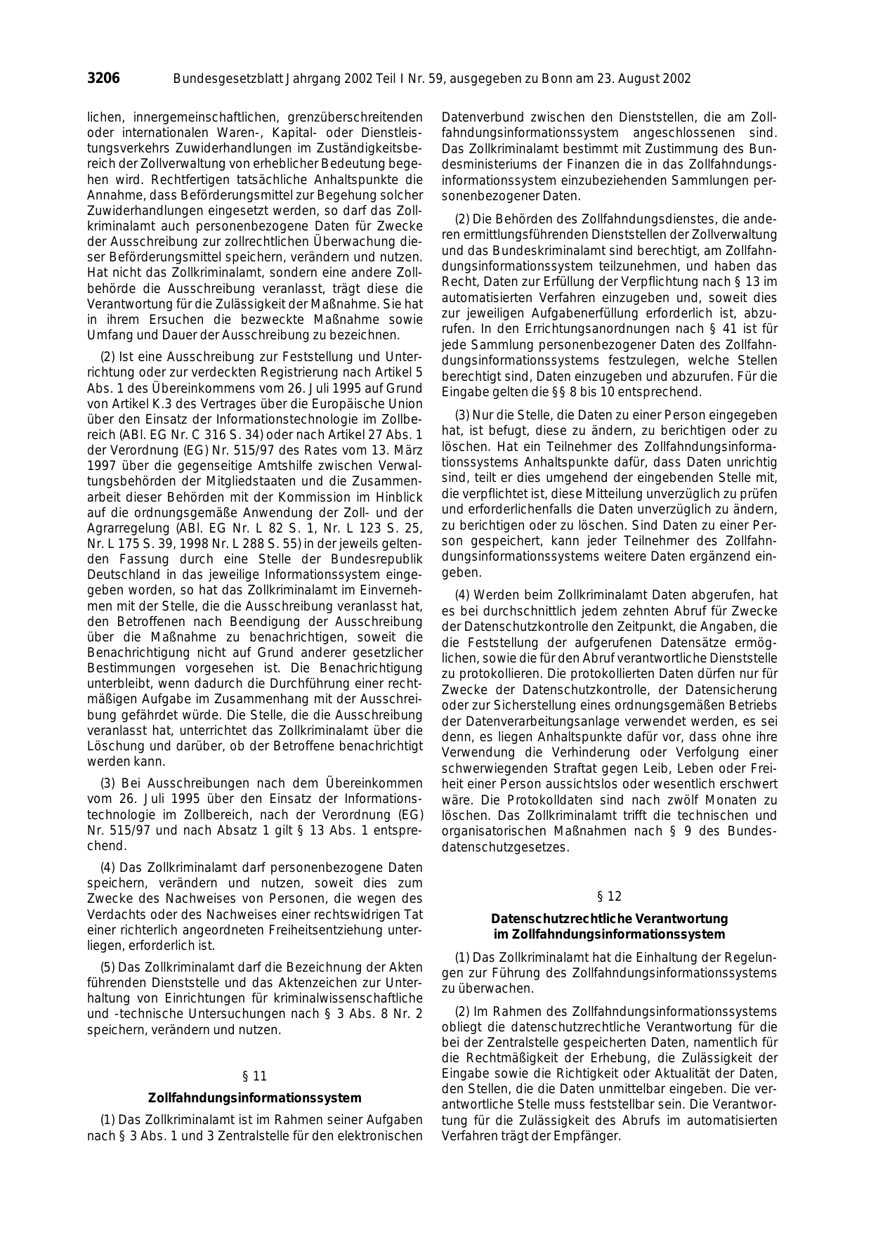 BGBl. 2002, Seite 3206 — Originalseite als Abbildung