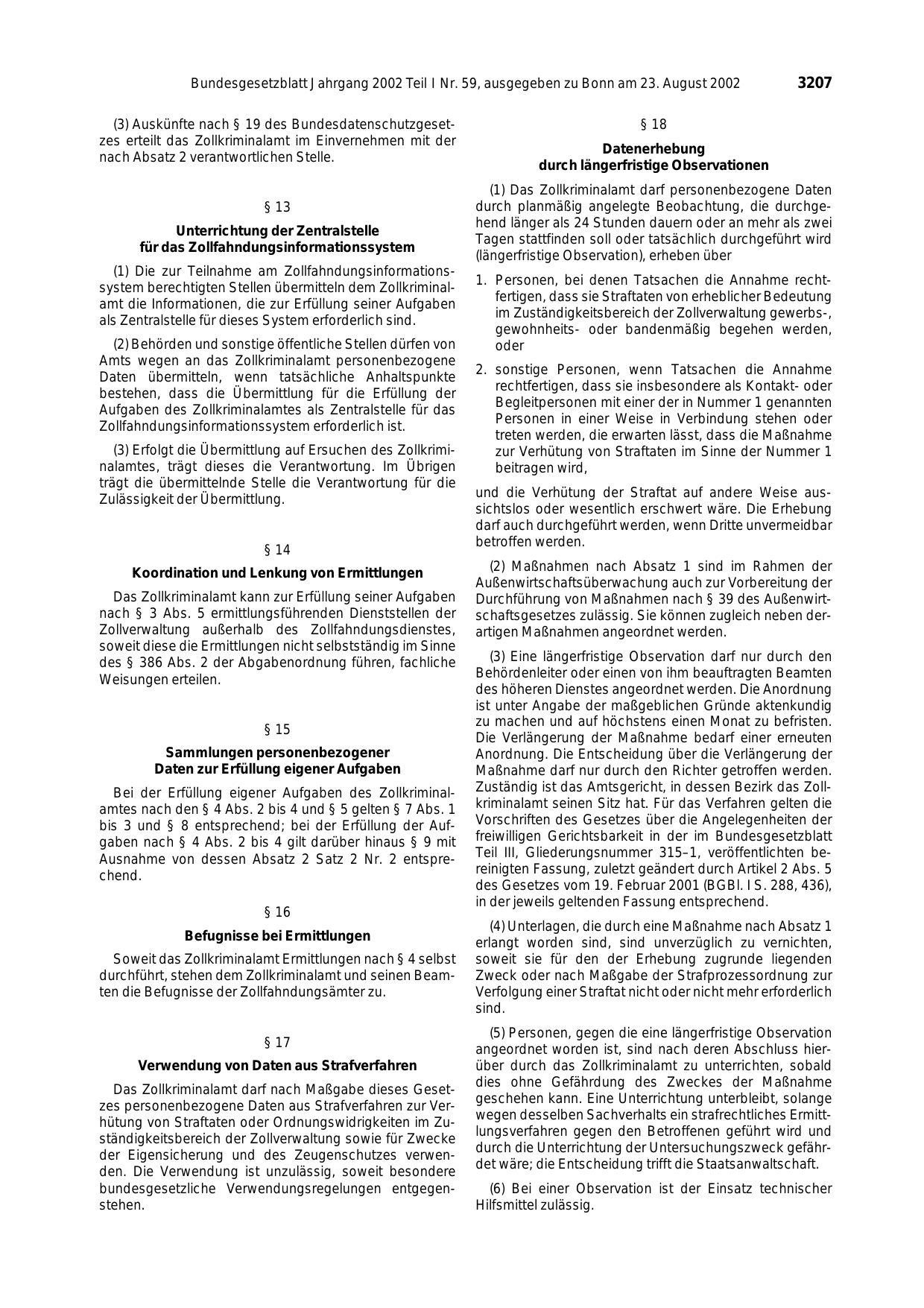 BGBl. 2002, Seite 3207 — Originalseite als Abbildung