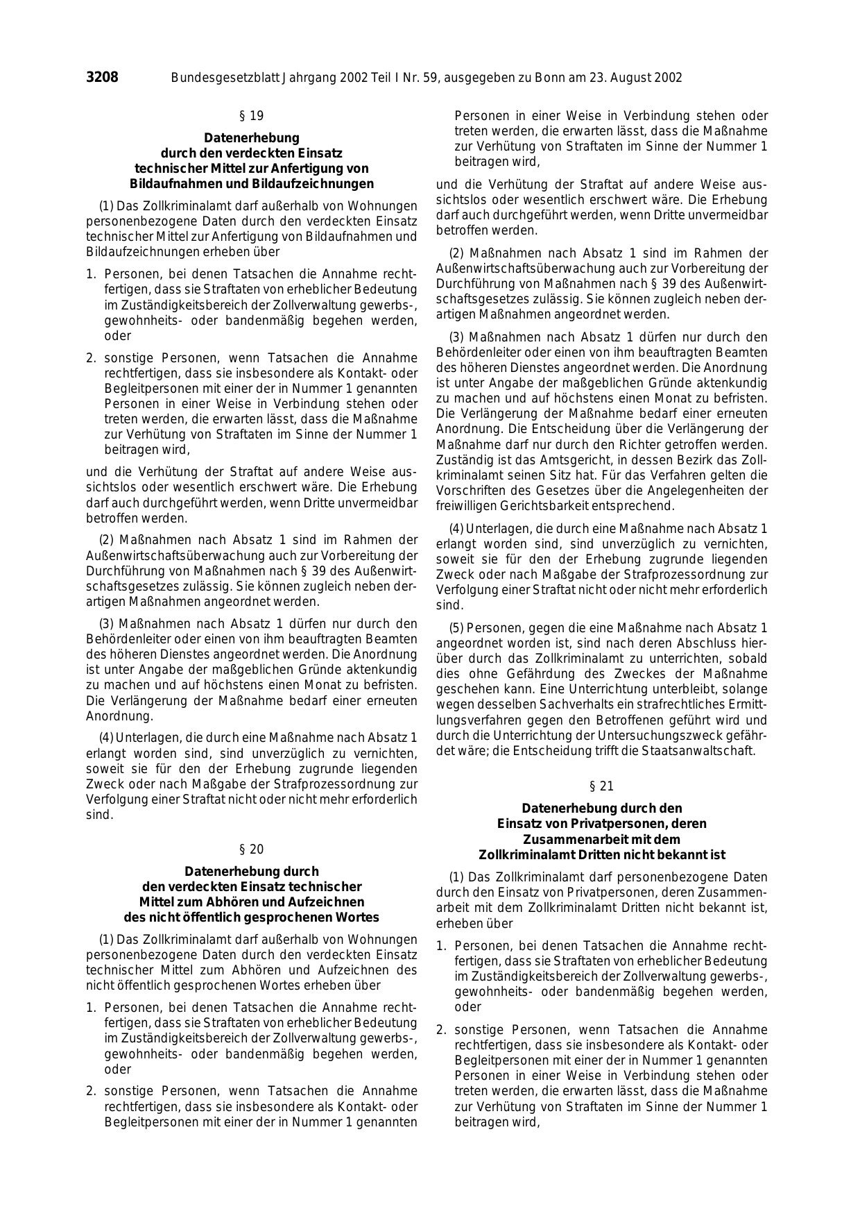 BGBl. 2002, Seite 3208 — Originalseite als Abbildung