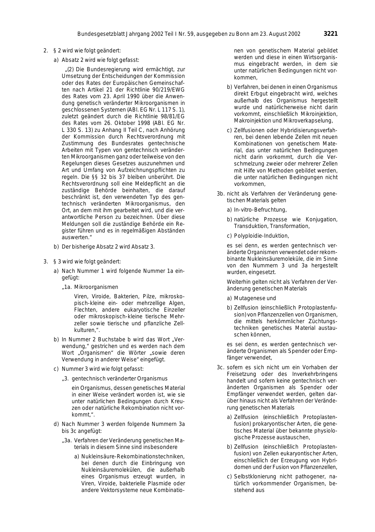 BGBl. 2002, Seite 3221 — Originalseite als Abbildung