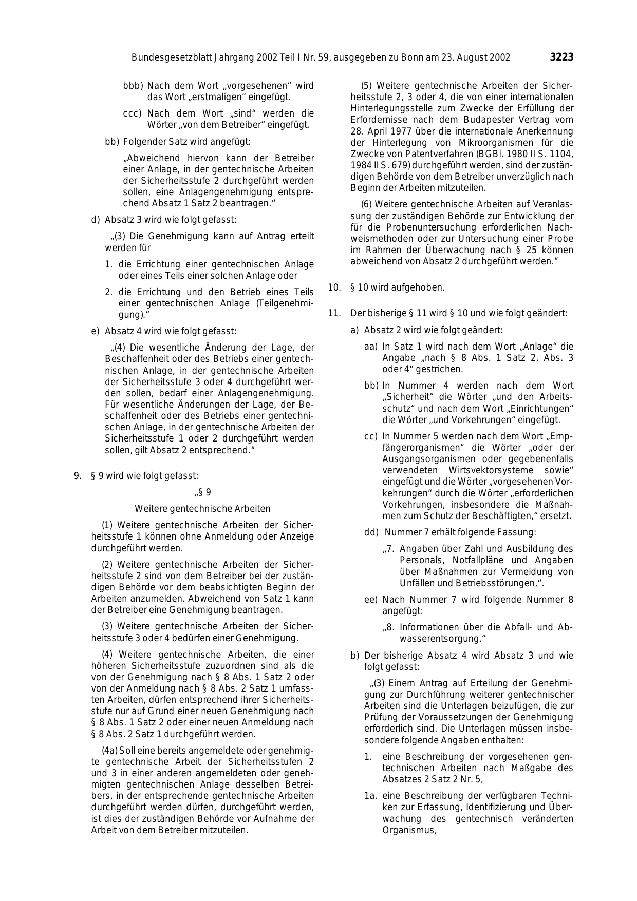 BGBl. 2002, Seite 3223 — Originalseite als Abbildung