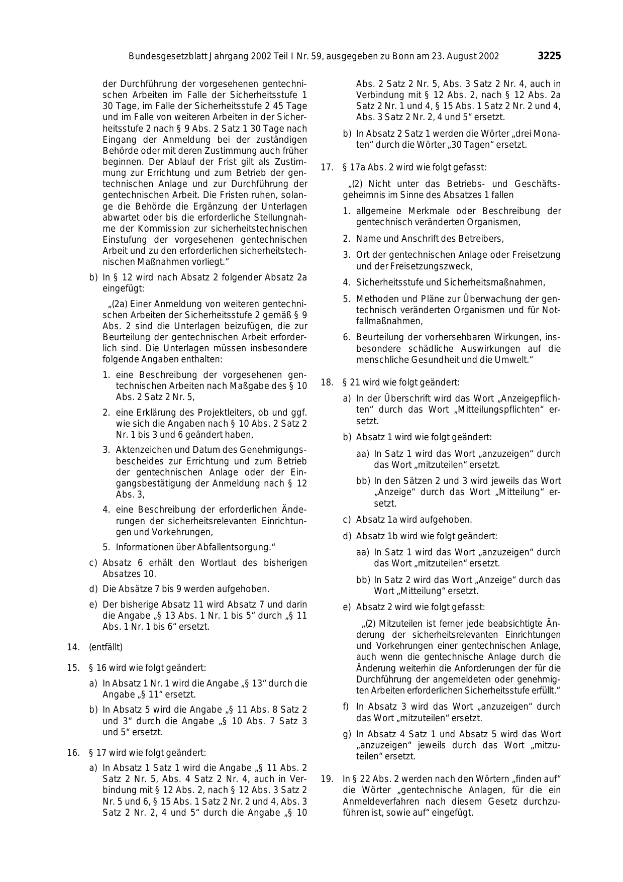 BGBl. 2002, Seite 3225 — Originalseite als Abbildung