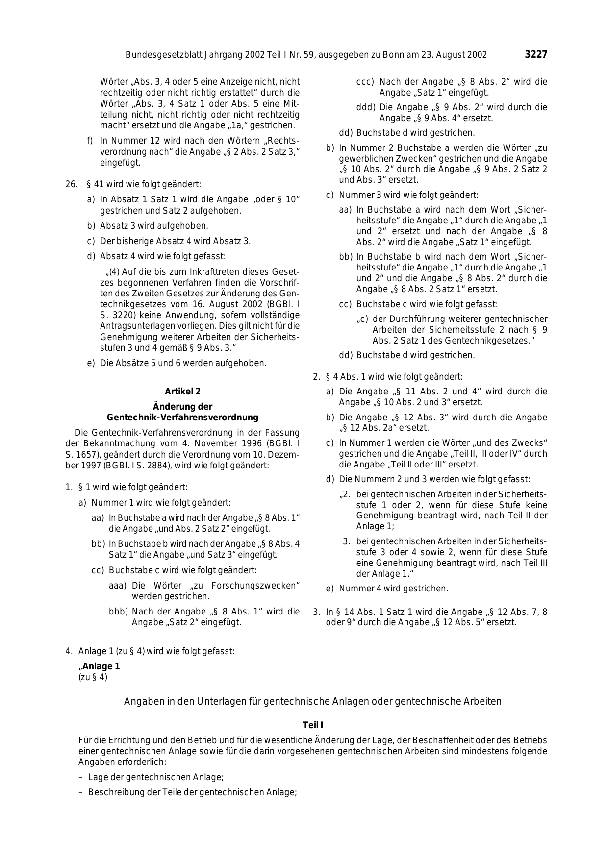 BGBl. 2002, Seite 3227 — Originalseite als Abbildung