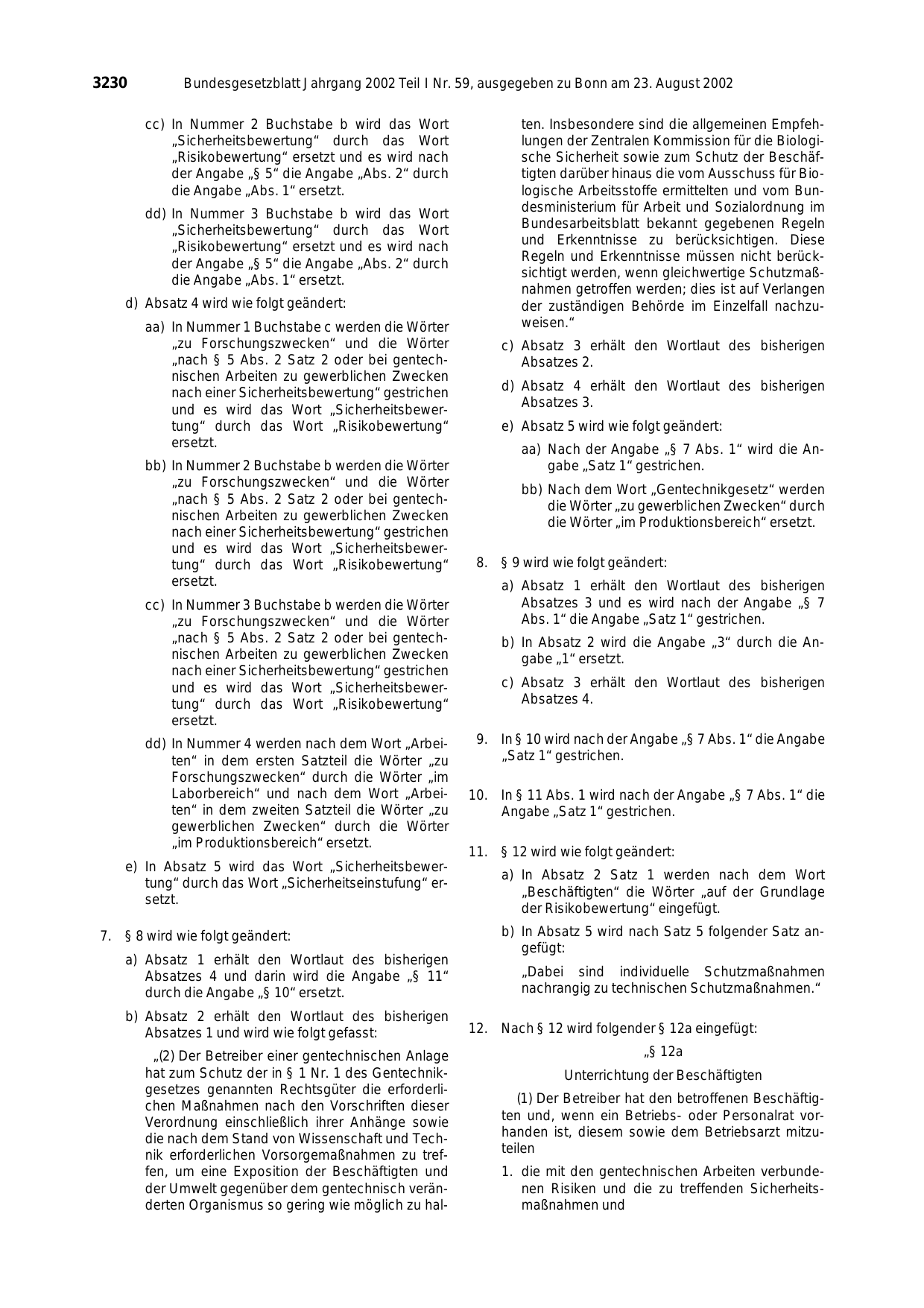 BGBl. 2002, Seite 3230 — Originalseite als Abbildung