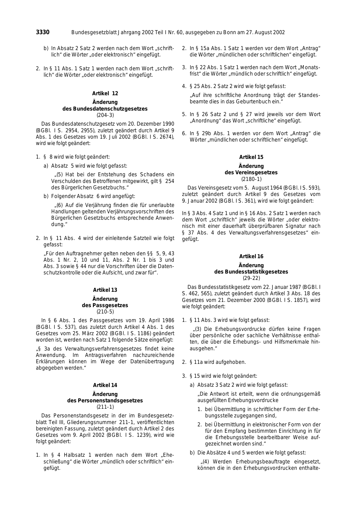 BGBl. 2002, Seite 3330 — Originalseite als Abbildung
