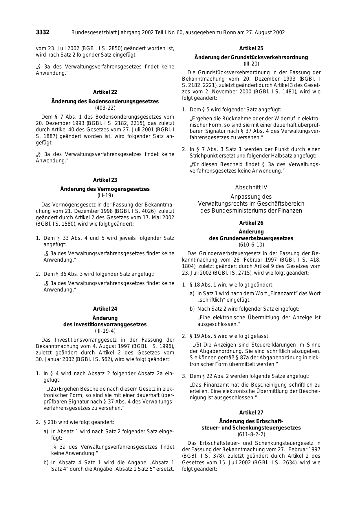 BGBl. 2002, Seite 3332 — Originalseite als Abbildung