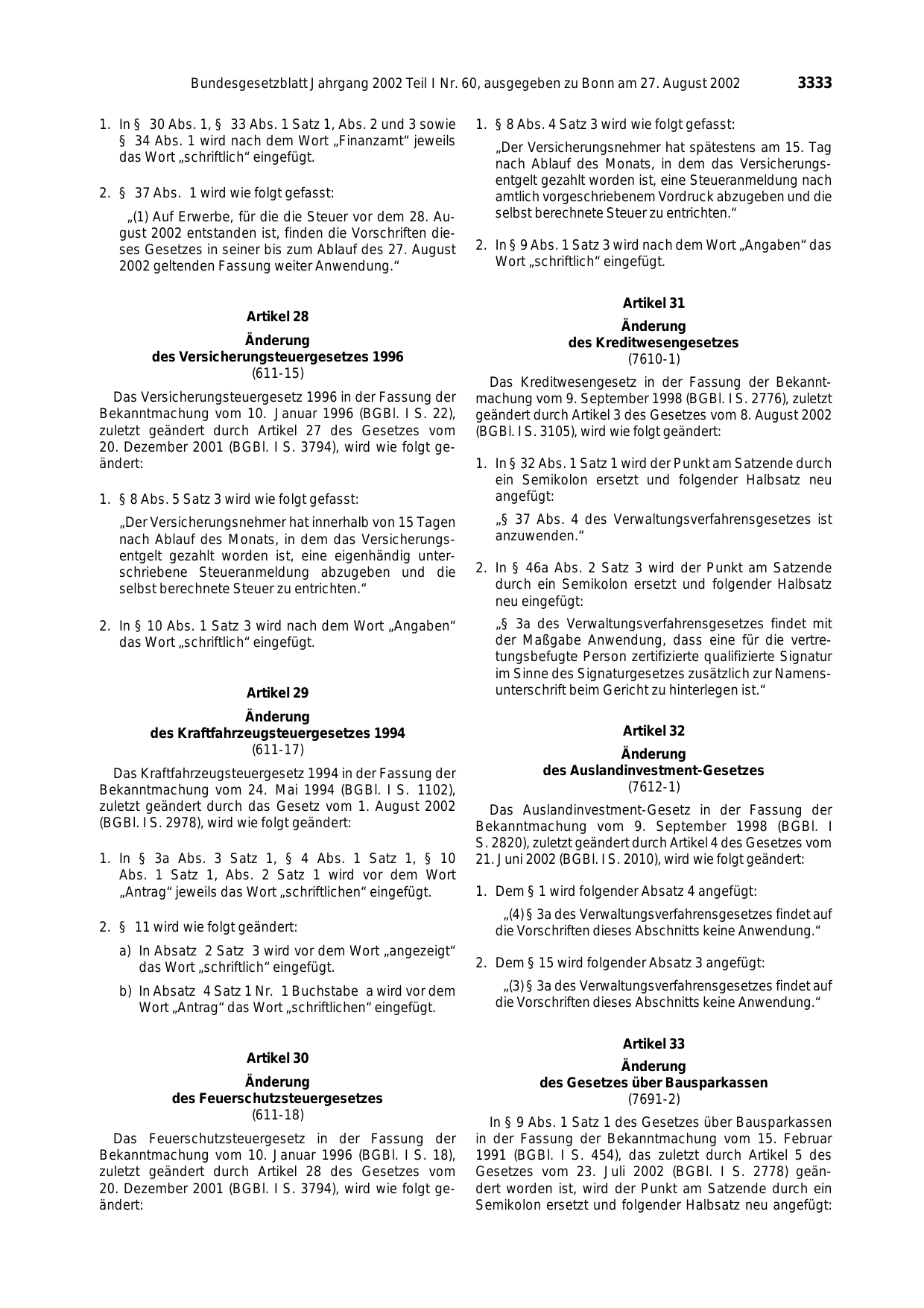 BGBl. 2002, Seite 3333 — Originalseite als Abbildung