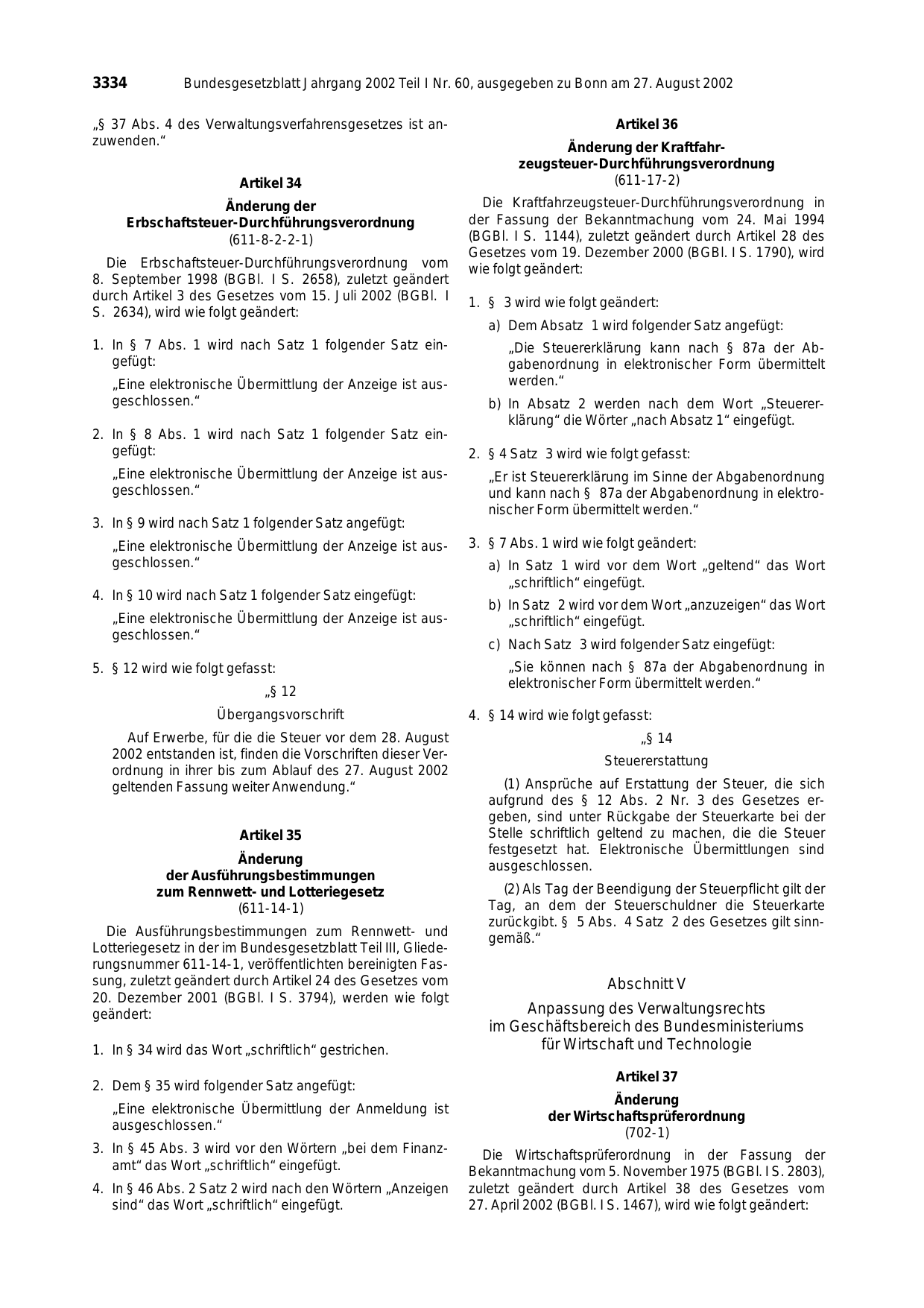 BGBl. 2002, Seite 3334 — Originalseite als Abbildung