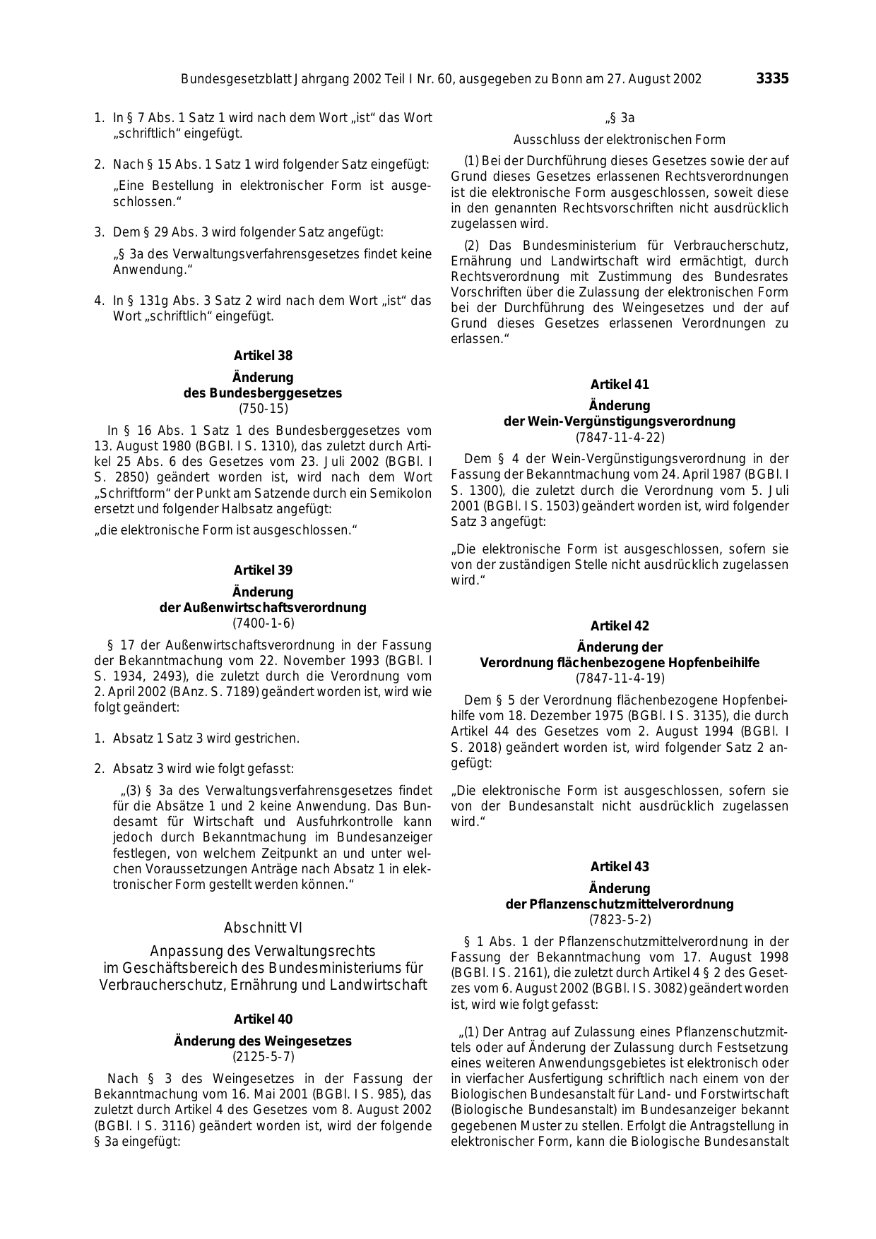 BGBl. 2002, Seite 3335 — Originalseite als Abbildung