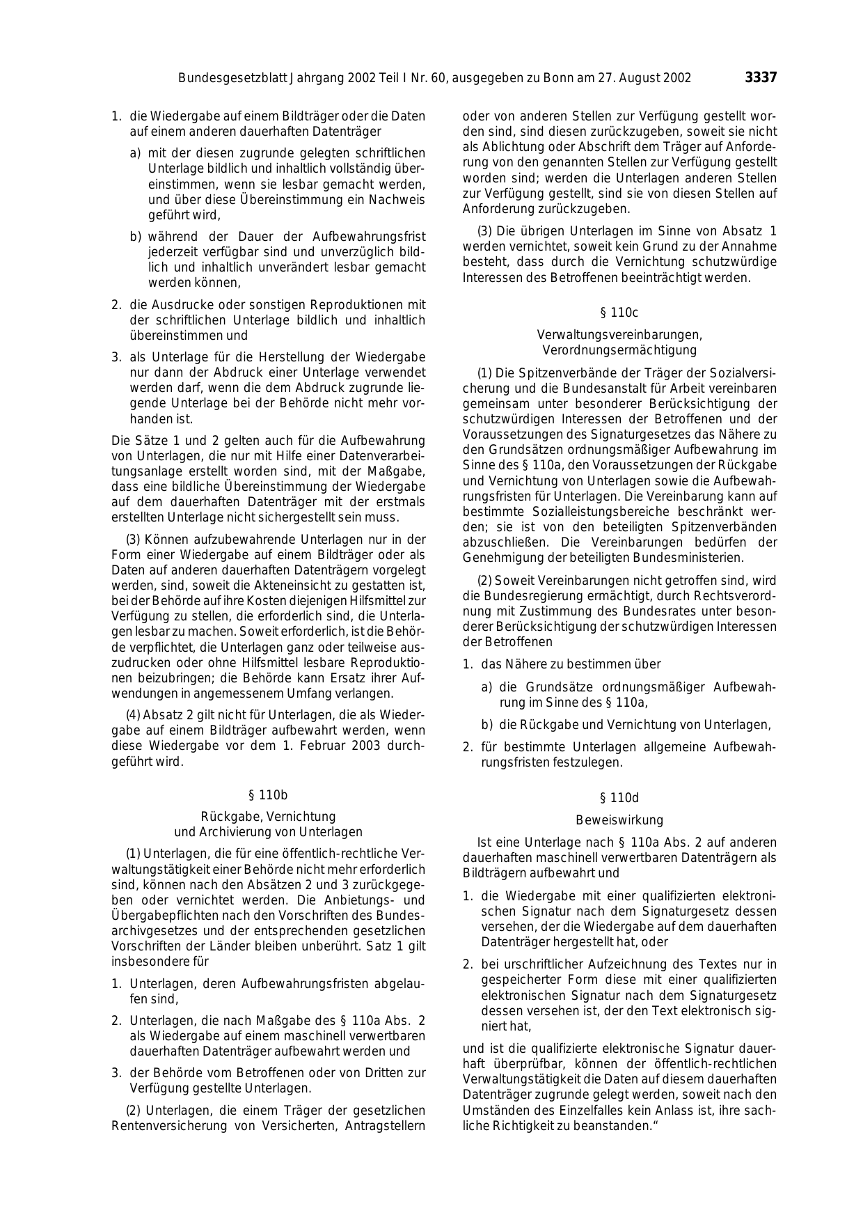 BGBl. 2002, Seite 3337 — Originalseite als Abbildung