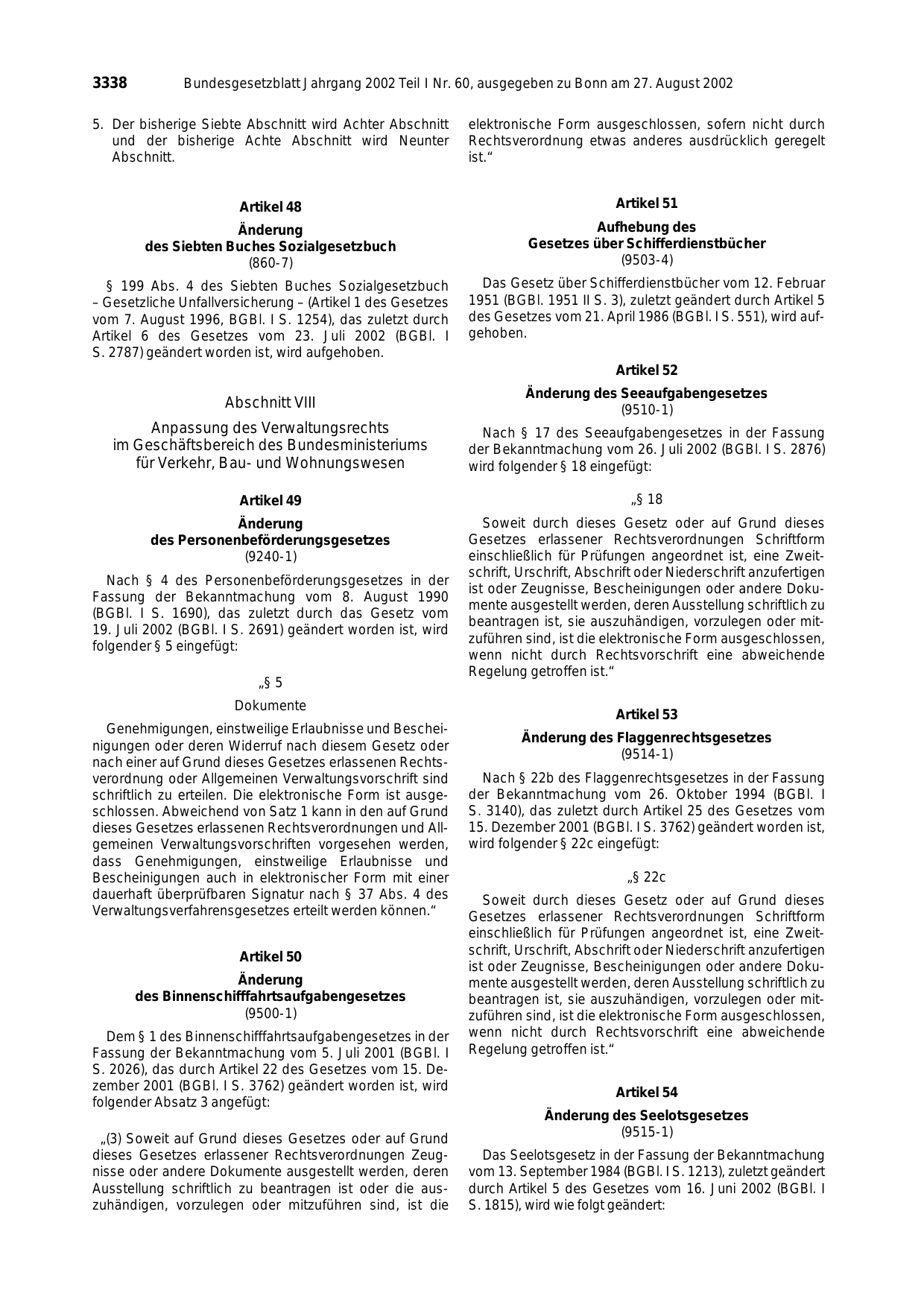 BGBl. 2002, Seite 3338 — Originalseite als Abbildung