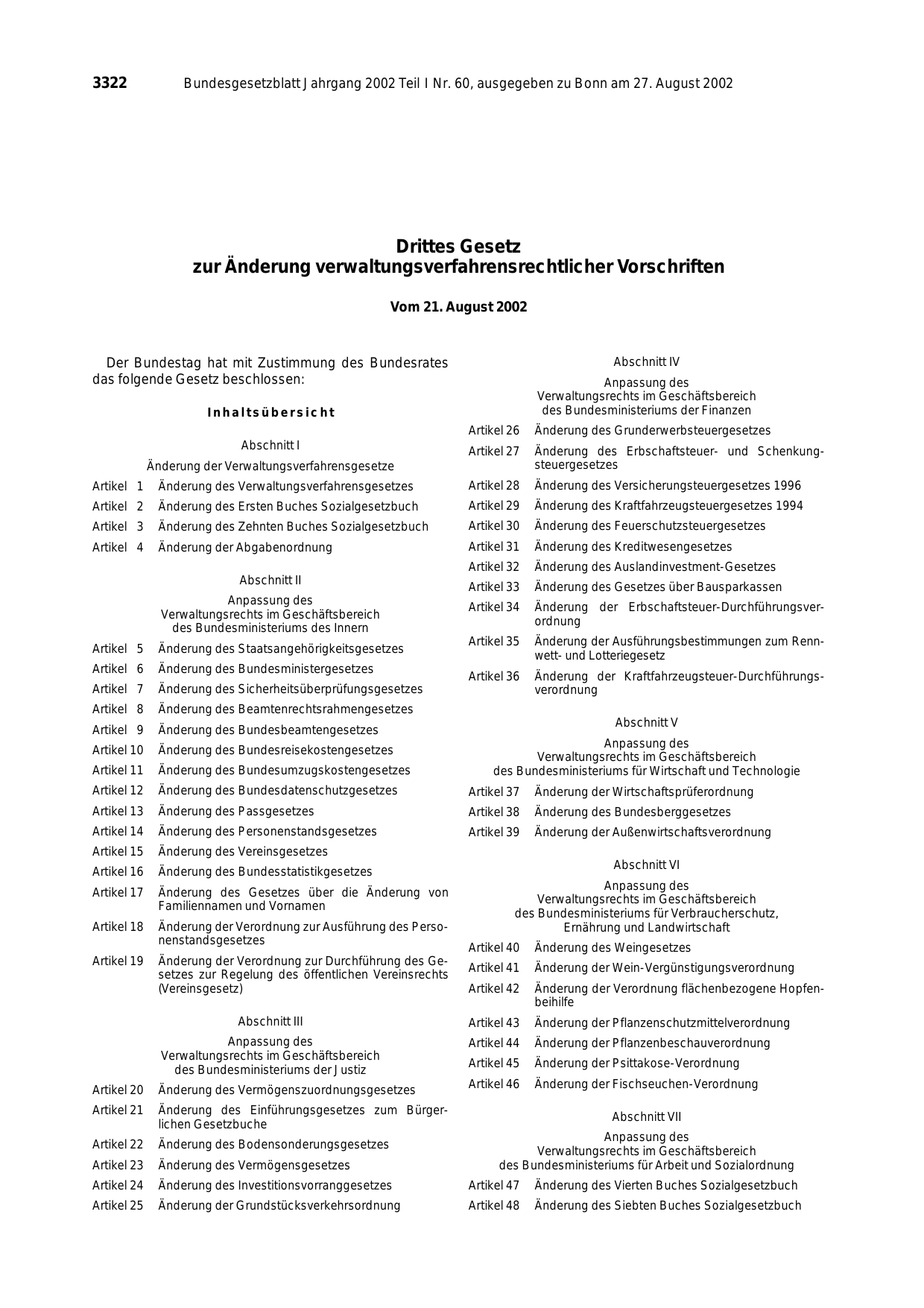 BGBl. 2002, Seite 3322 — Originalseite als Abbildung