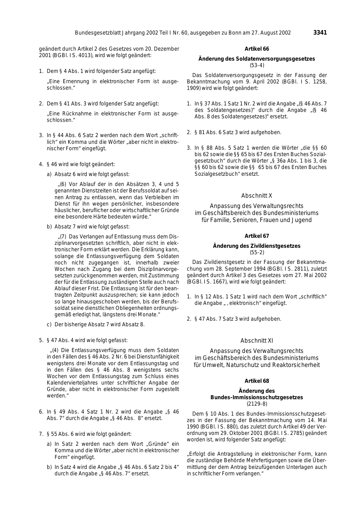 BGBl. 2002, Seite 3341 — Originalseite als Abbildung