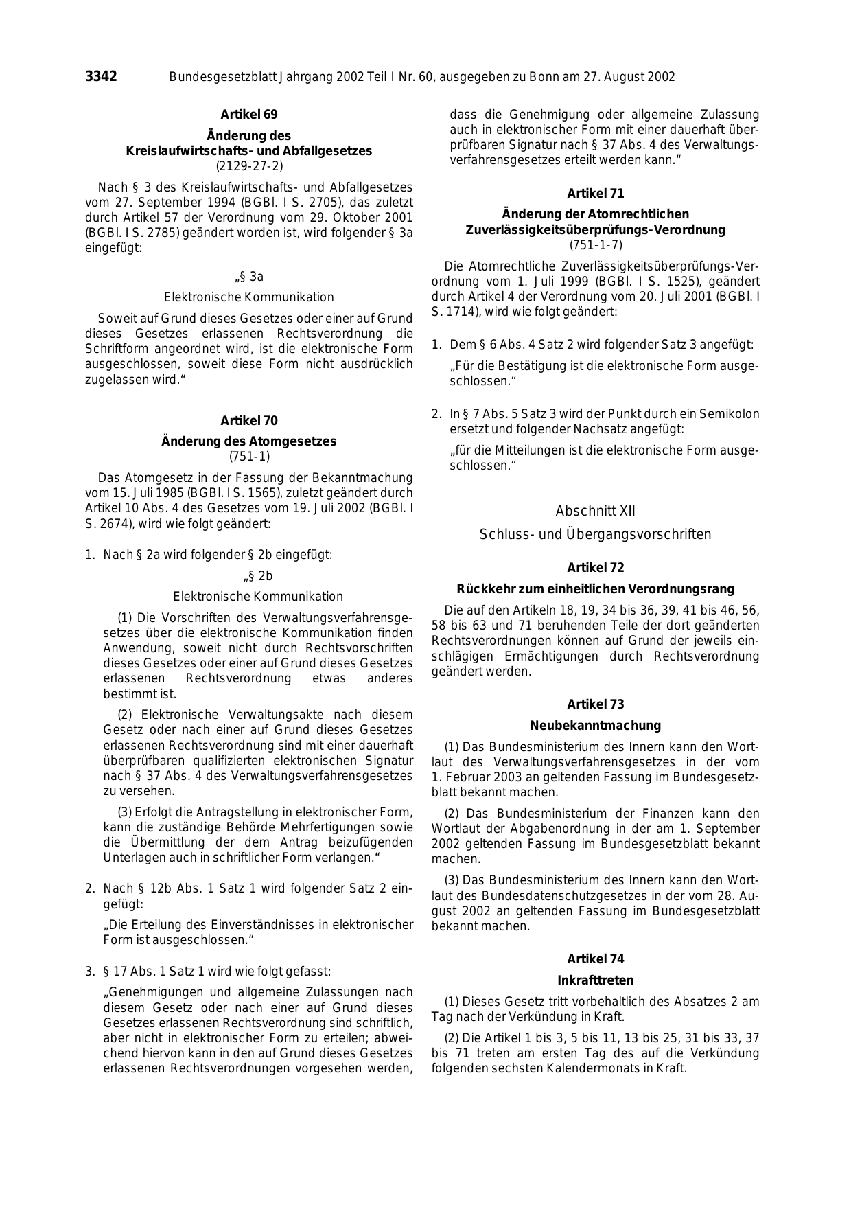 BGBl. 2002, Seite 3342 — Originalseite als Abbildung