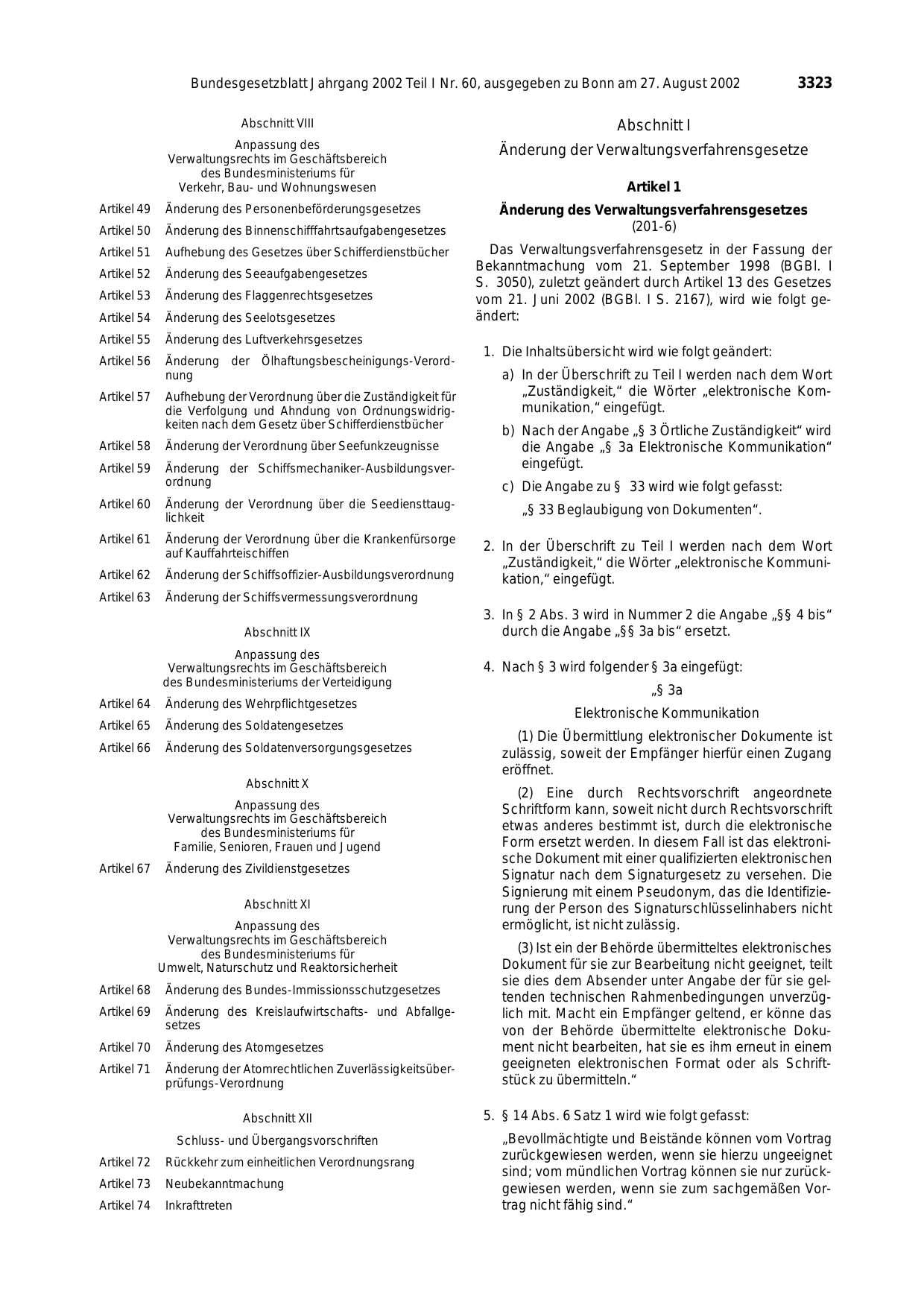 BGBl. 2002, Seite 3323 — Originalseite als Abbildung