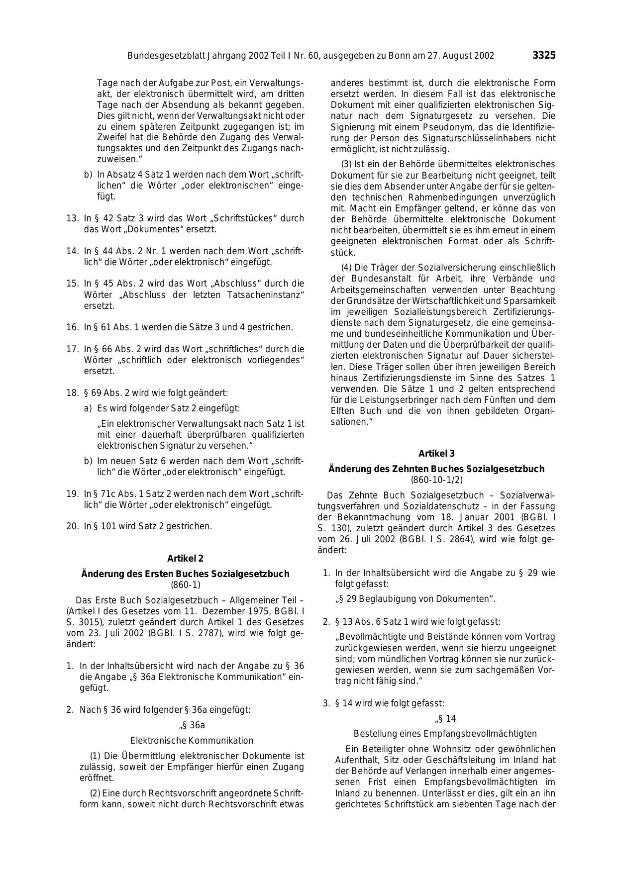 BGBl. 2002, Seite 3325 — Originalseite als Abbildung