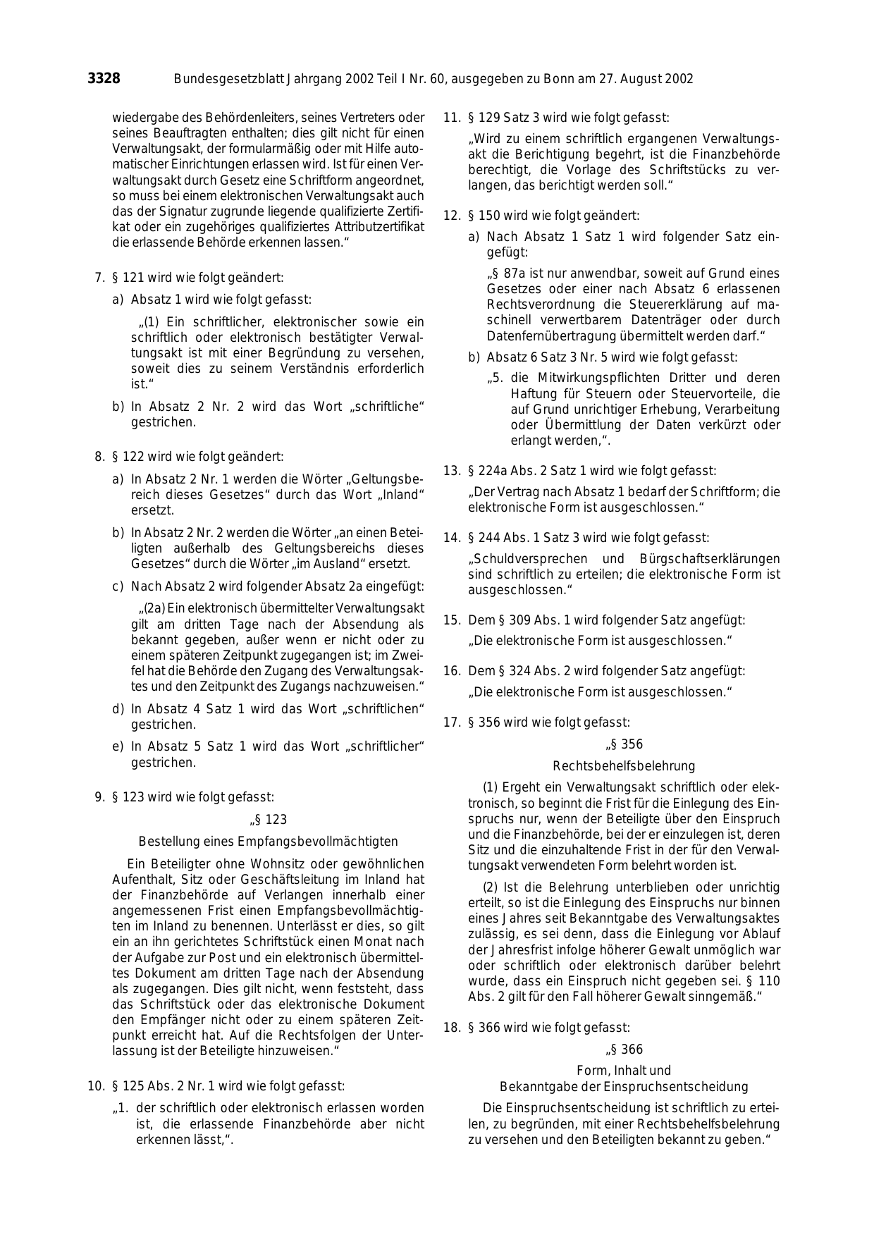 BGBl. 2002, Seite 3328 — Originalseite als Abbildung