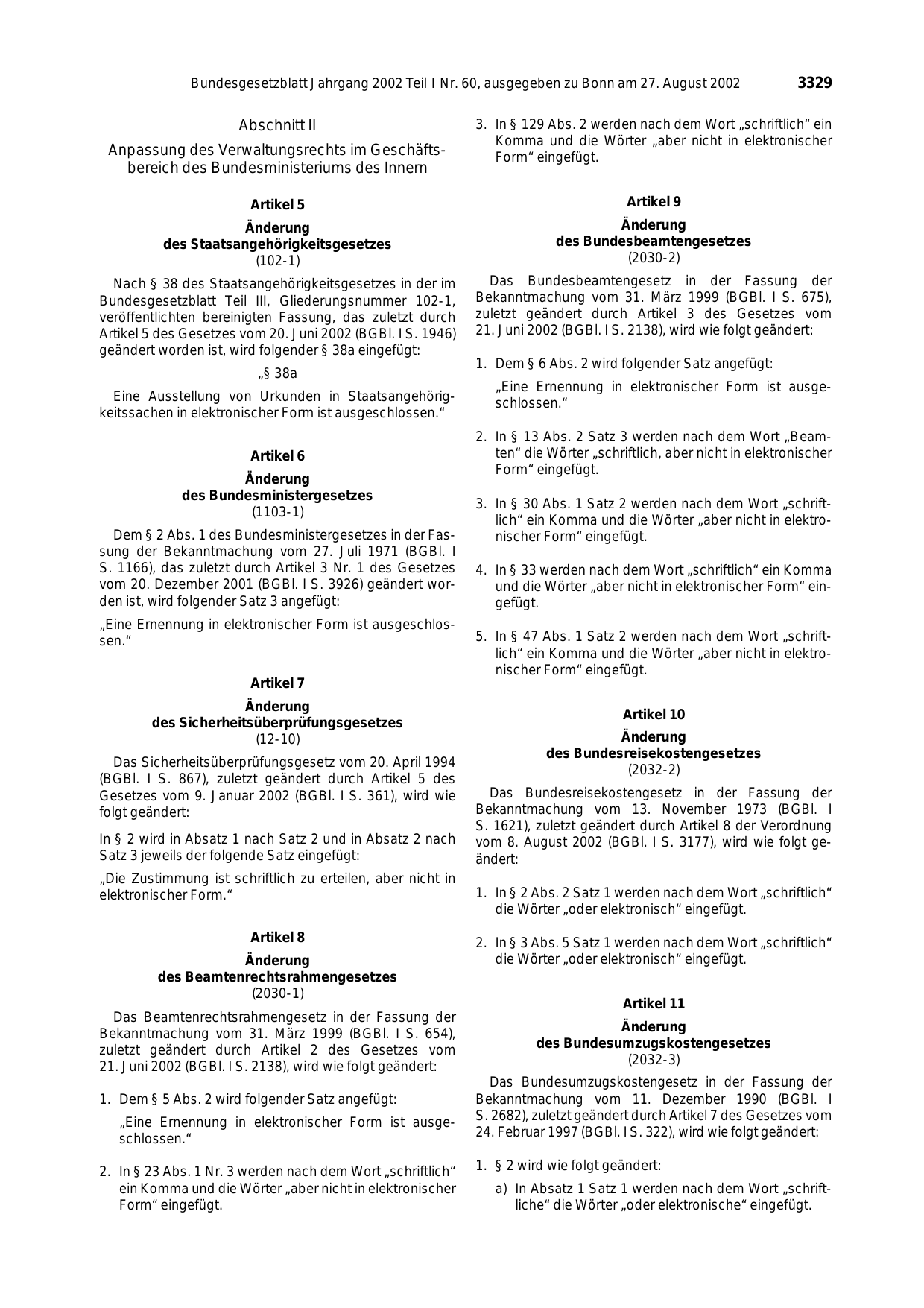 BGBl. 2002, Seite 3329 — Originalseite als Abbildung