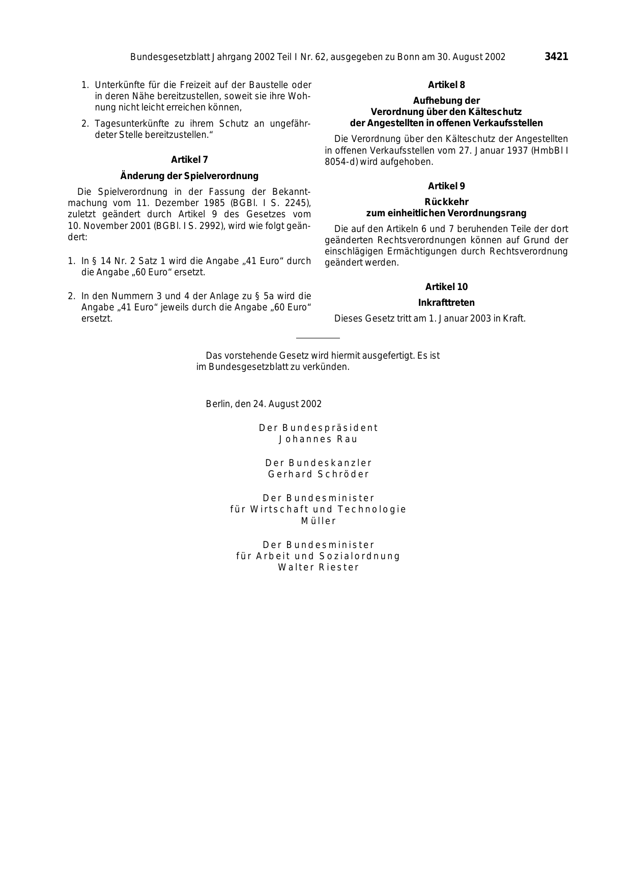 BGBl. 2002, Seite 3421 — Originalseite als Abbildung