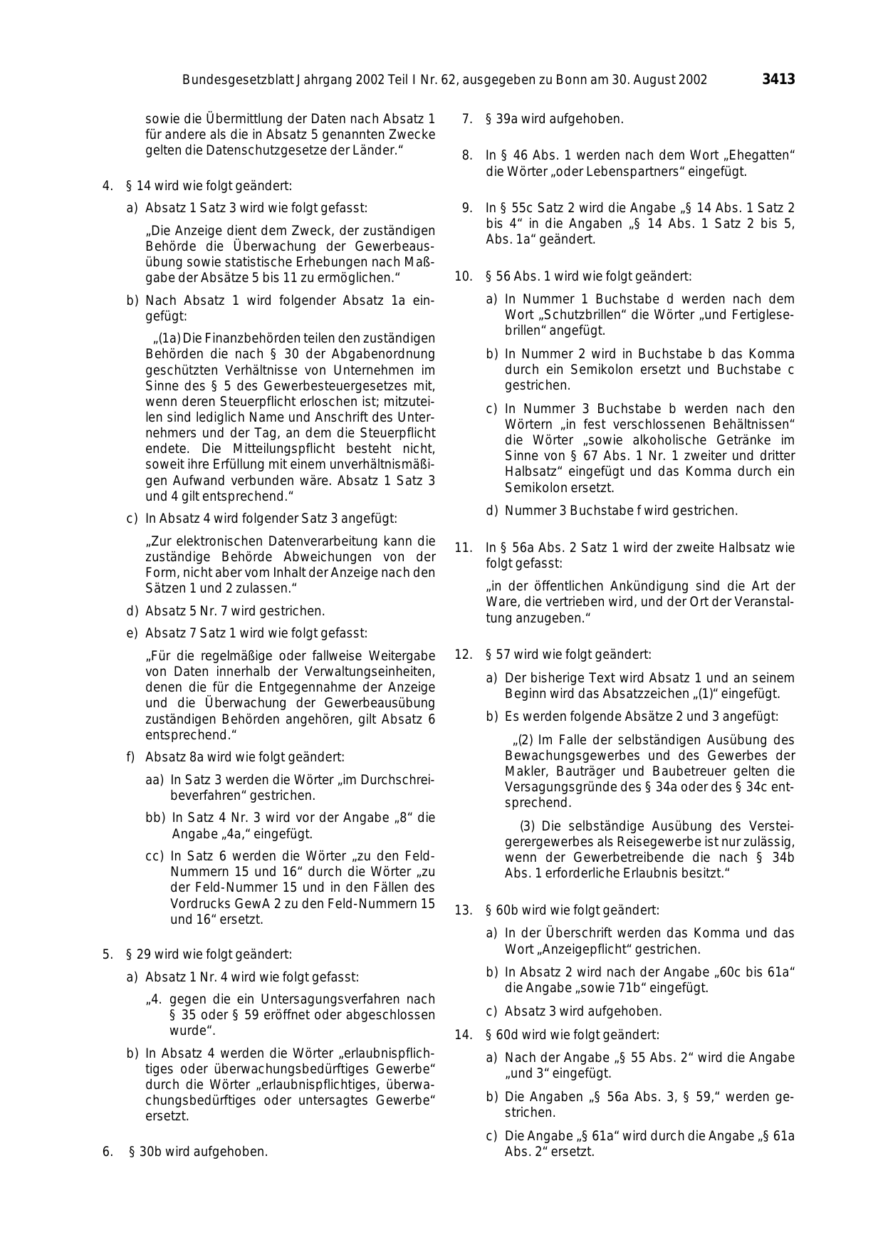 BGBl. 2002, Seite 3413 — Originalseite als Abbildung