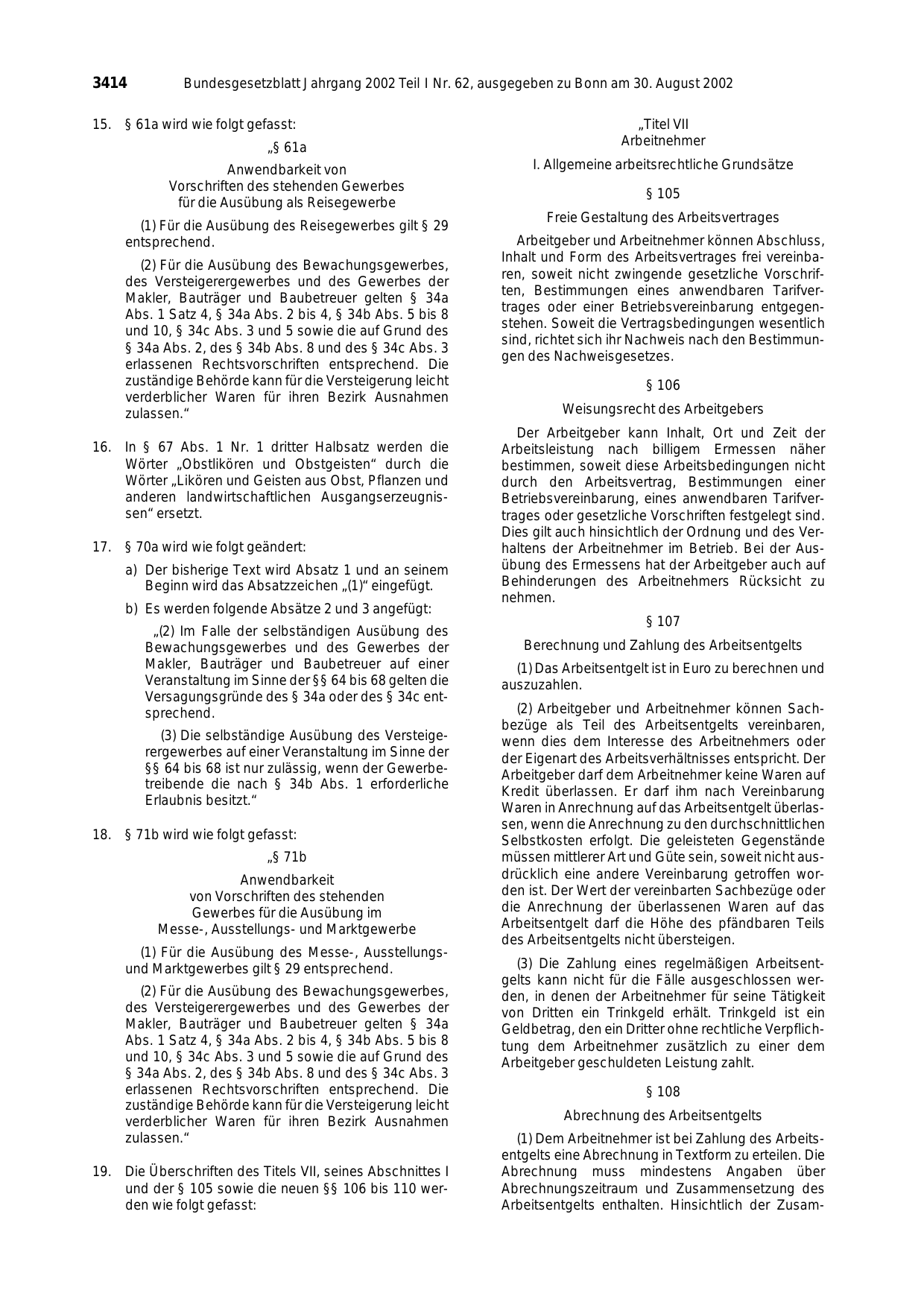BGBl. 2002, Seite 3414 — Originalseite als Abbildung