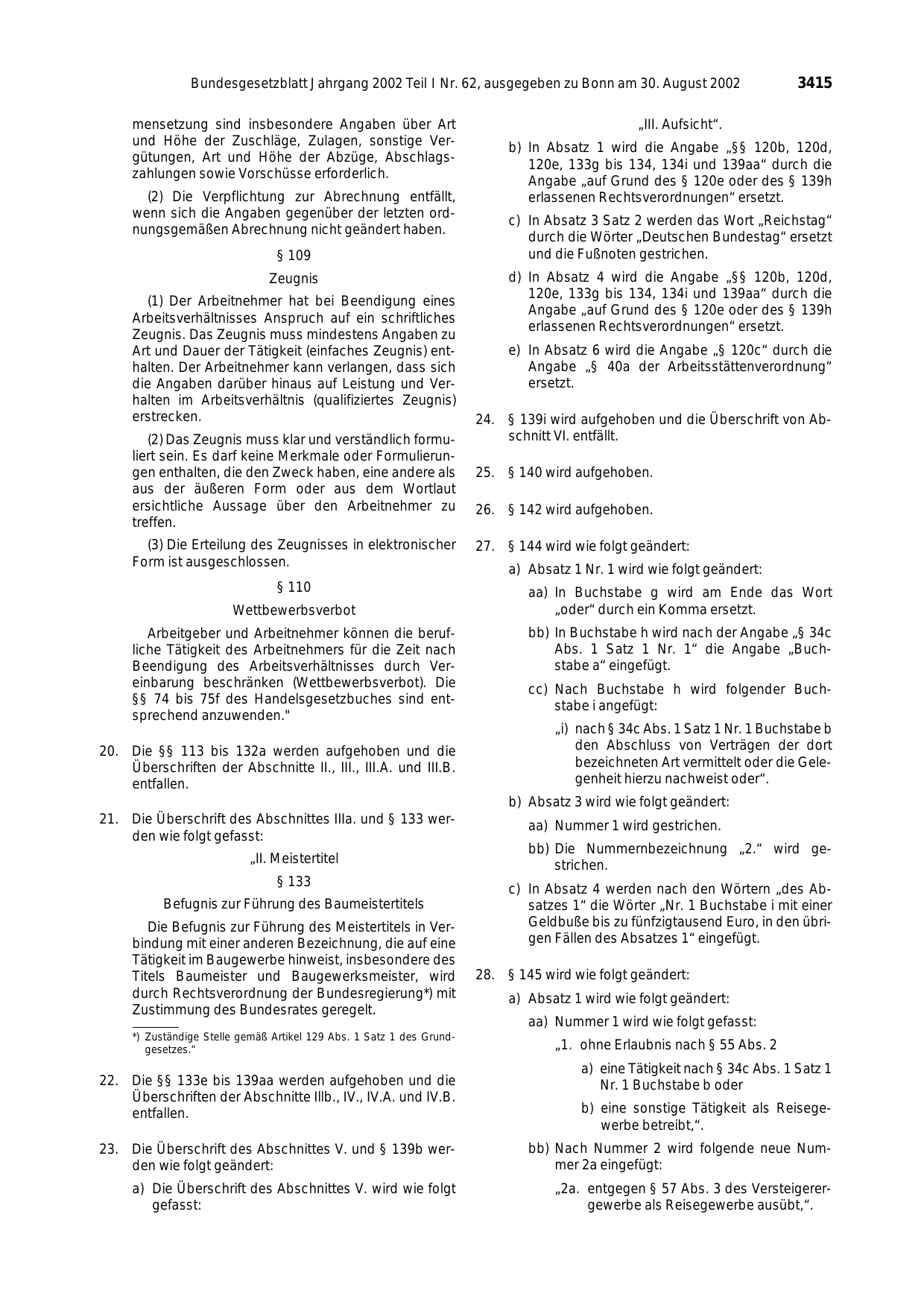 BGBl. 2002, Seite 3415 — Originalseite als Abbildung