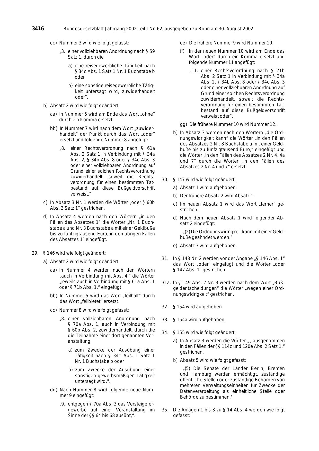 BGBl. 2002, Seite 3416 — Originalseite als Abbildung